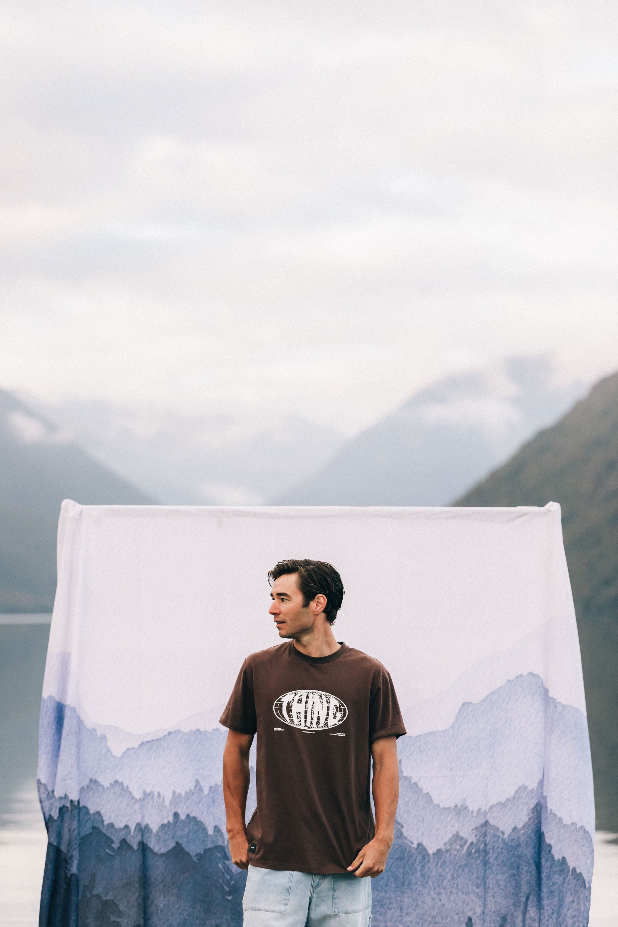 SS Tee - Chocolate with Globe Print