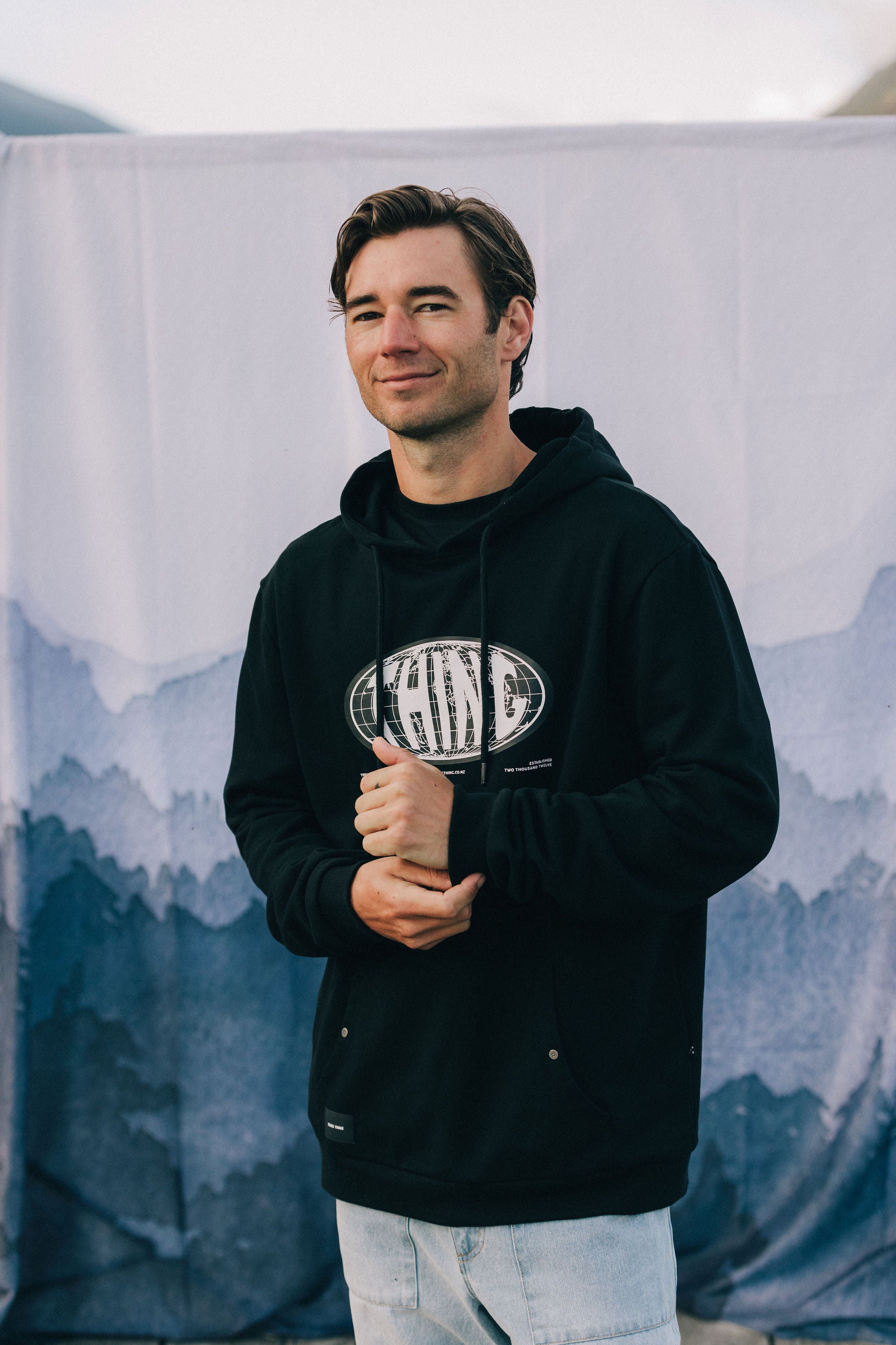 Title Hood - Black with Globe Print