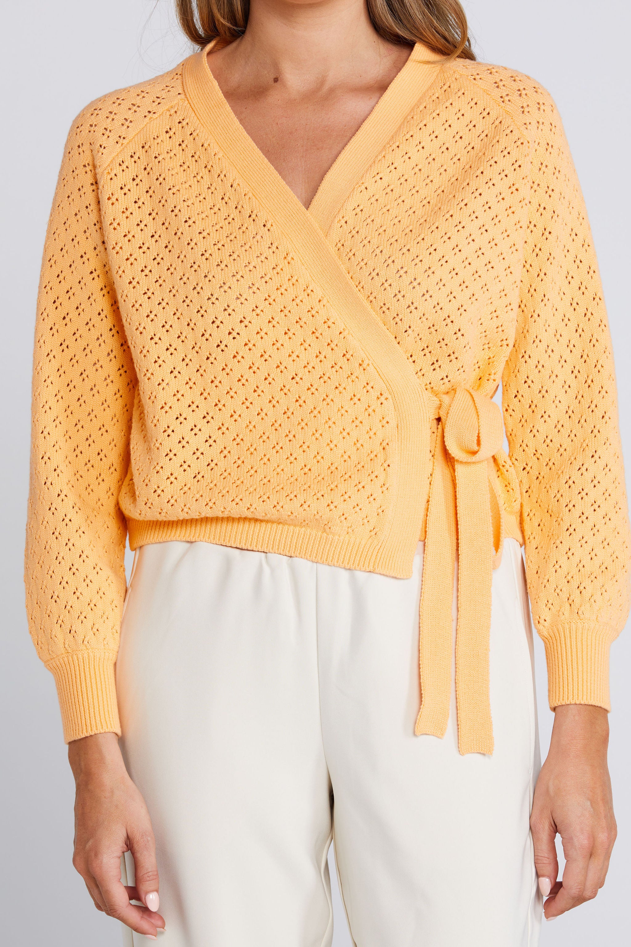 Wrapt Cardigan- Peach Pointelle