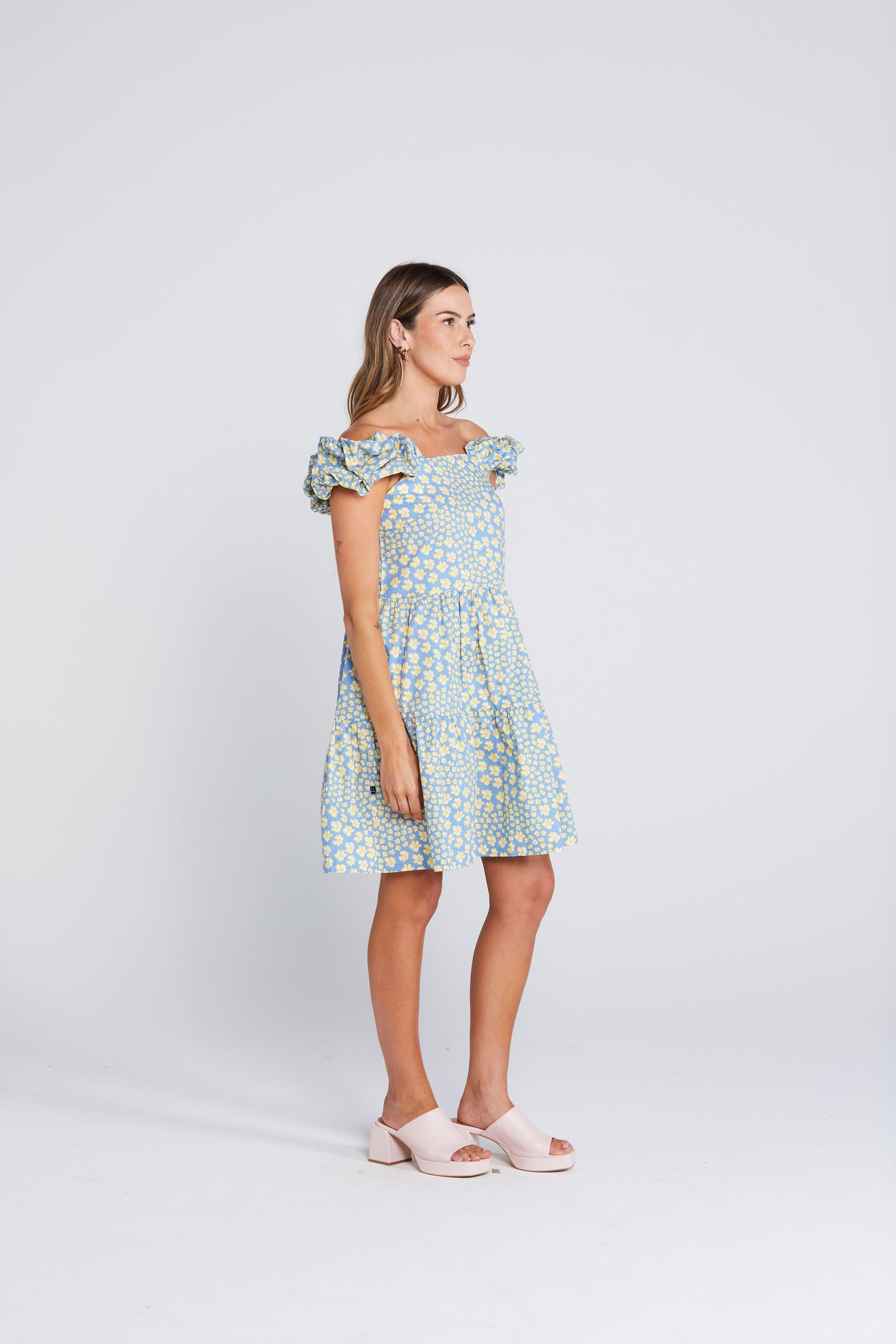 Zig Ruffle Dress - Sky Garden