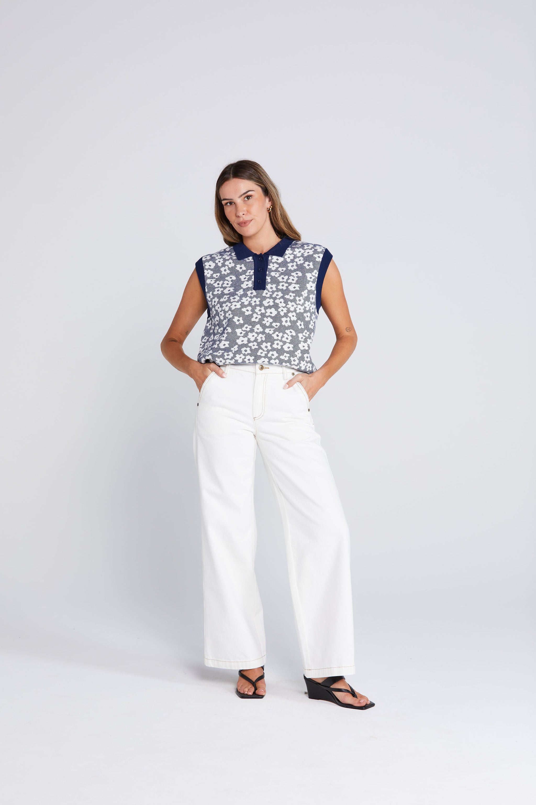 Fairway Flowers Polo - Bleached Navy