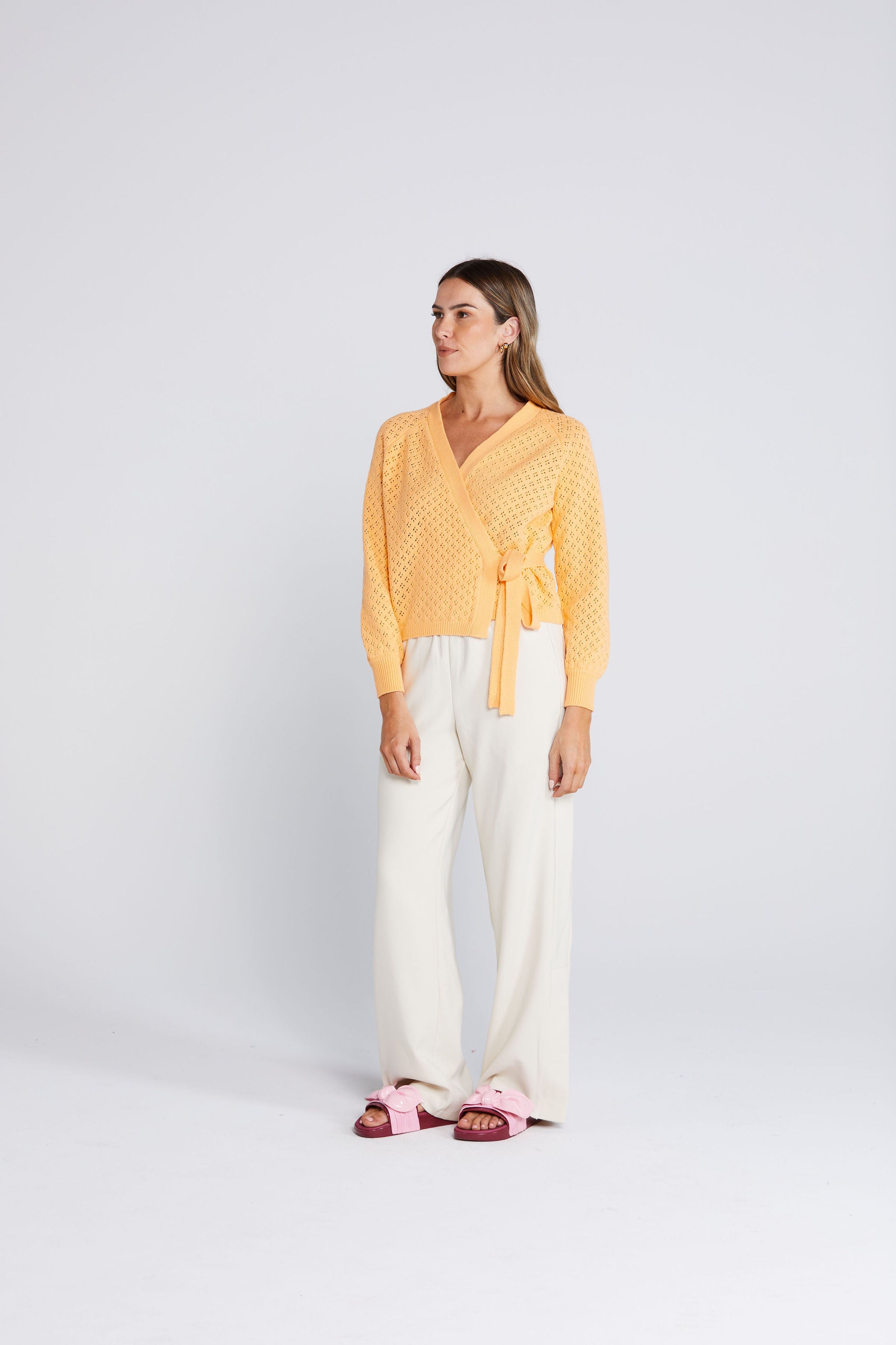Wrapt Cardigan- Peach Pointelle