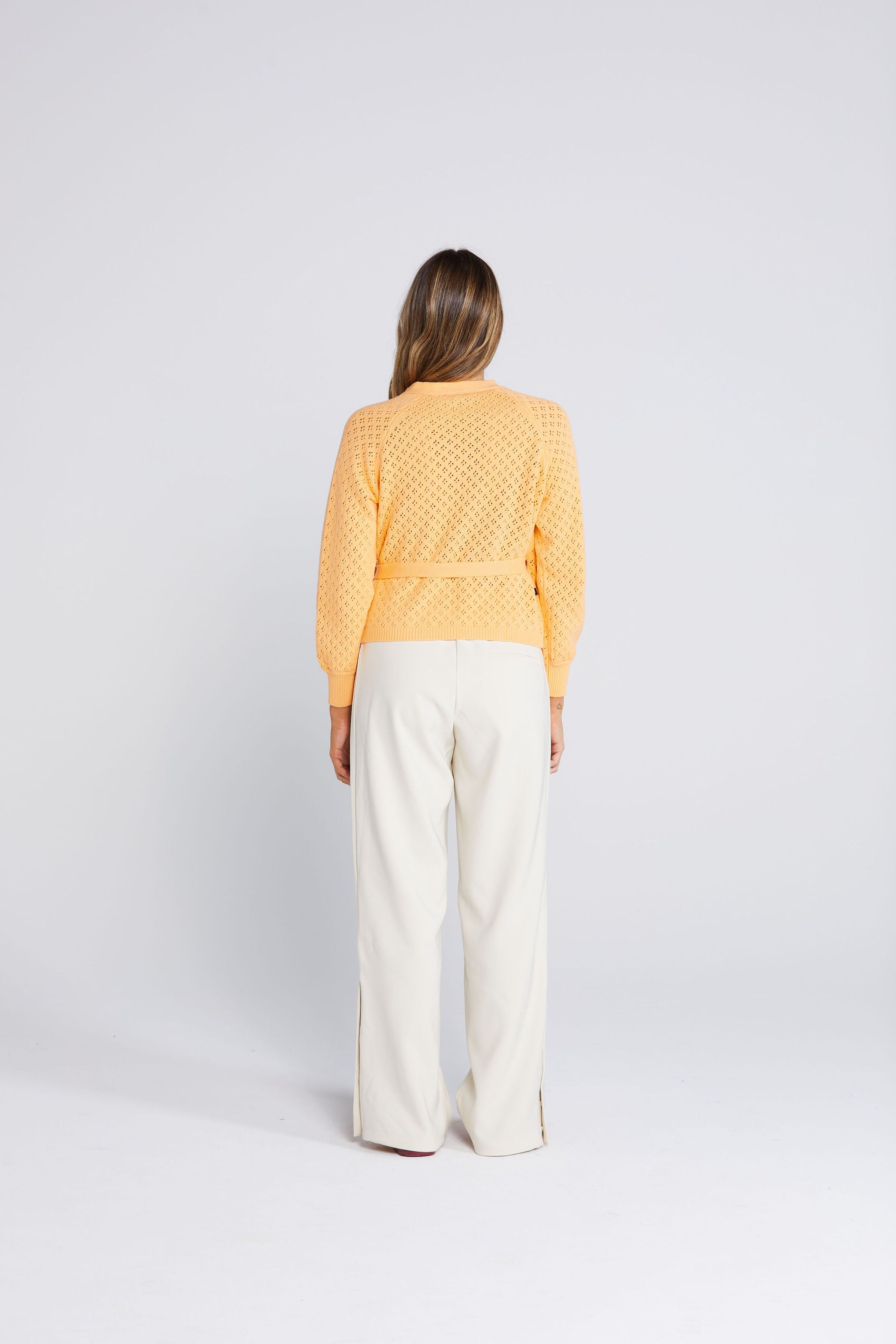 Wrapt Cardigan- Peach Pointelle