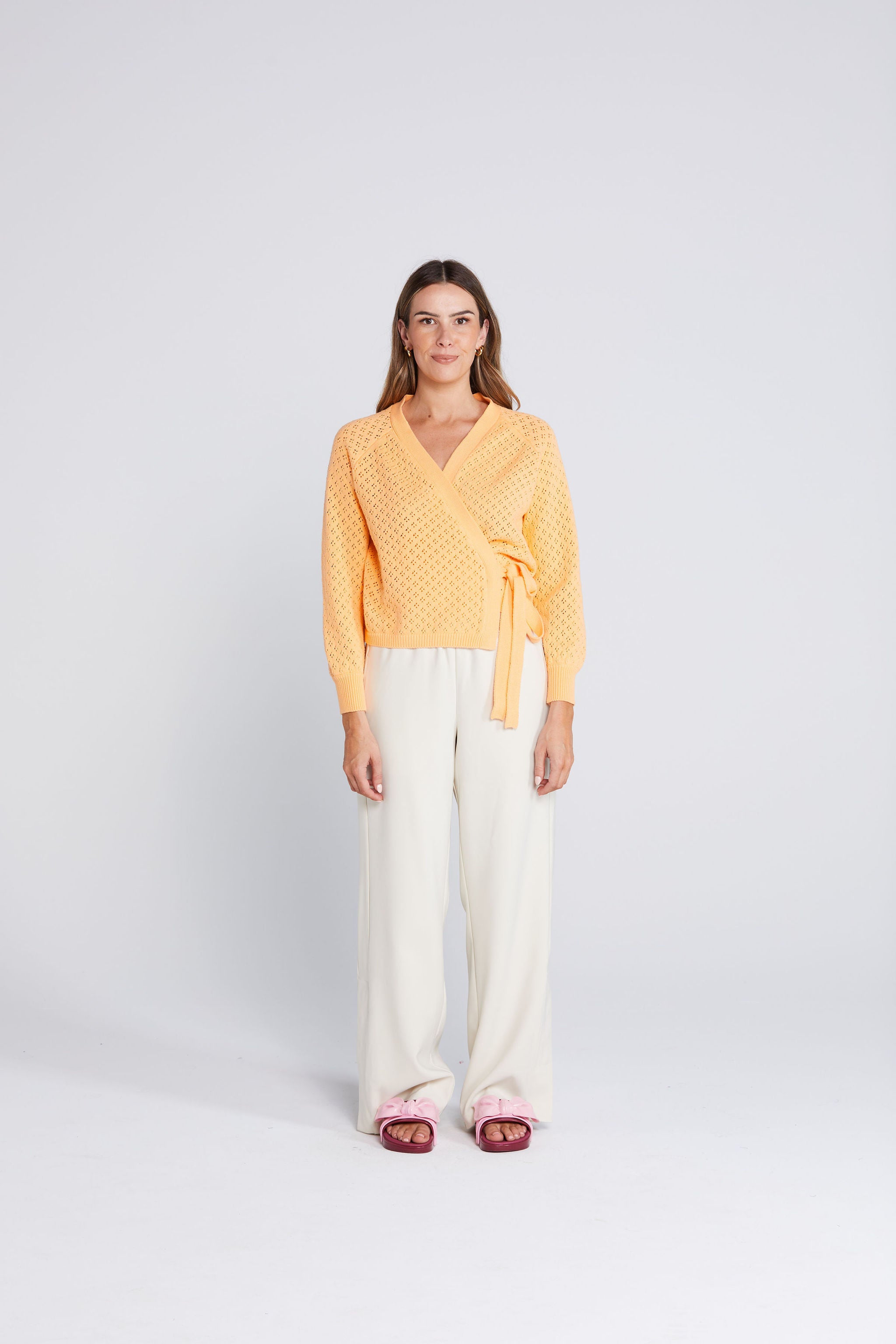 Wrapt Cardigan- Peach Pointelle