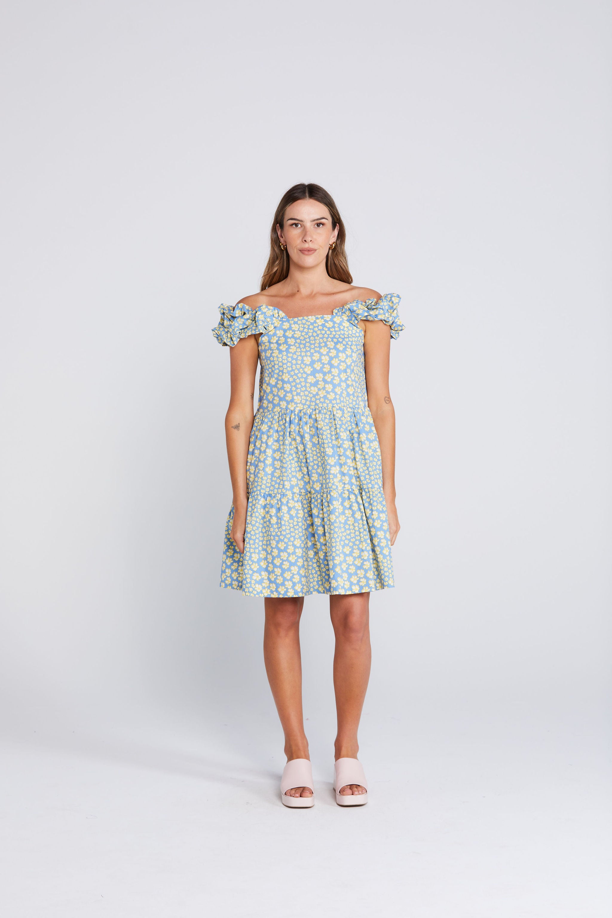 Zig Ruffle Dress - Sky Garden