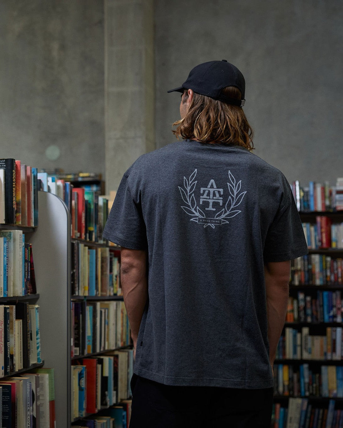 Ample Tee - Coal Marl Collegiate Print