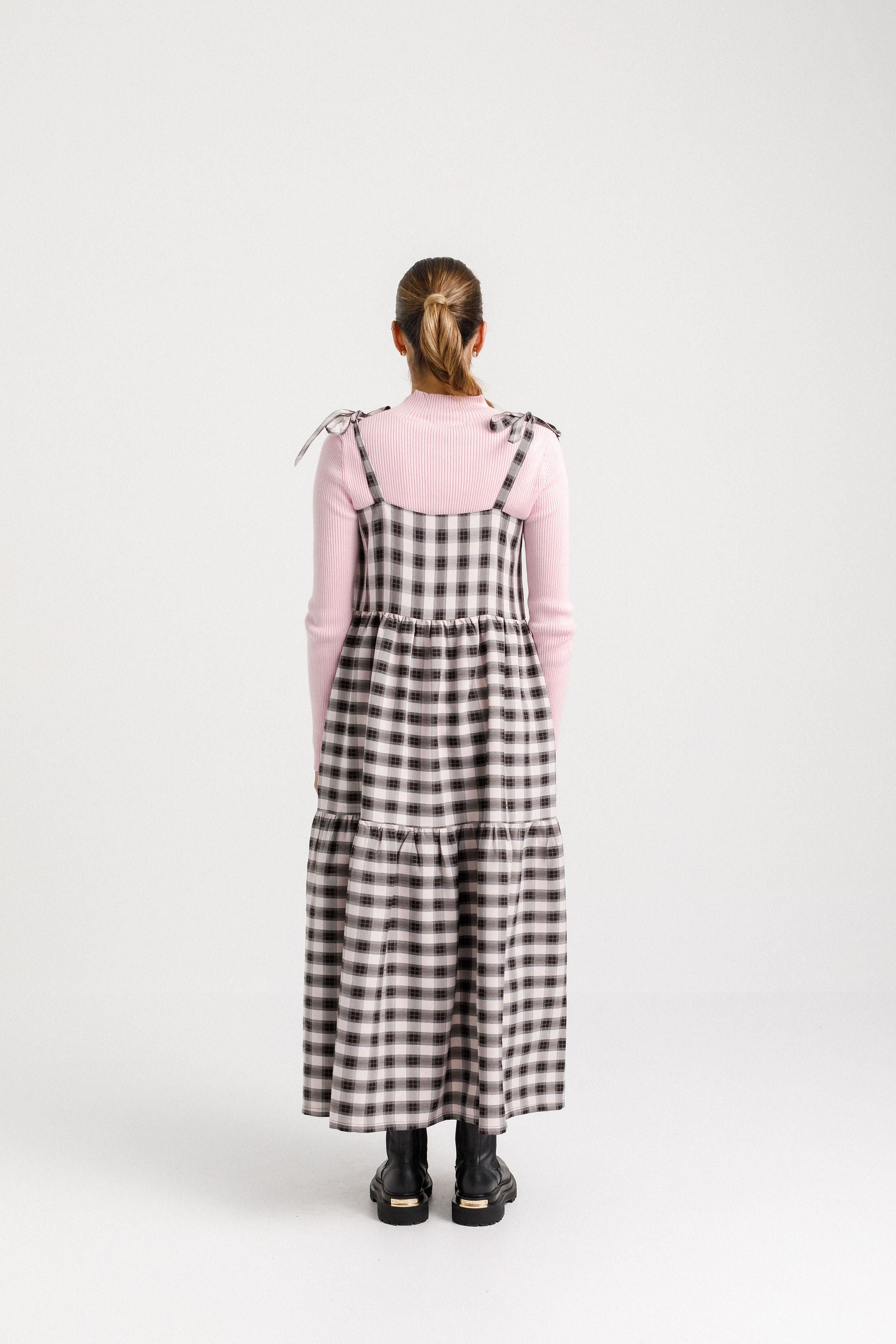 Coming Soon - Tie Up Ziggy Dress - Soft Pink Check