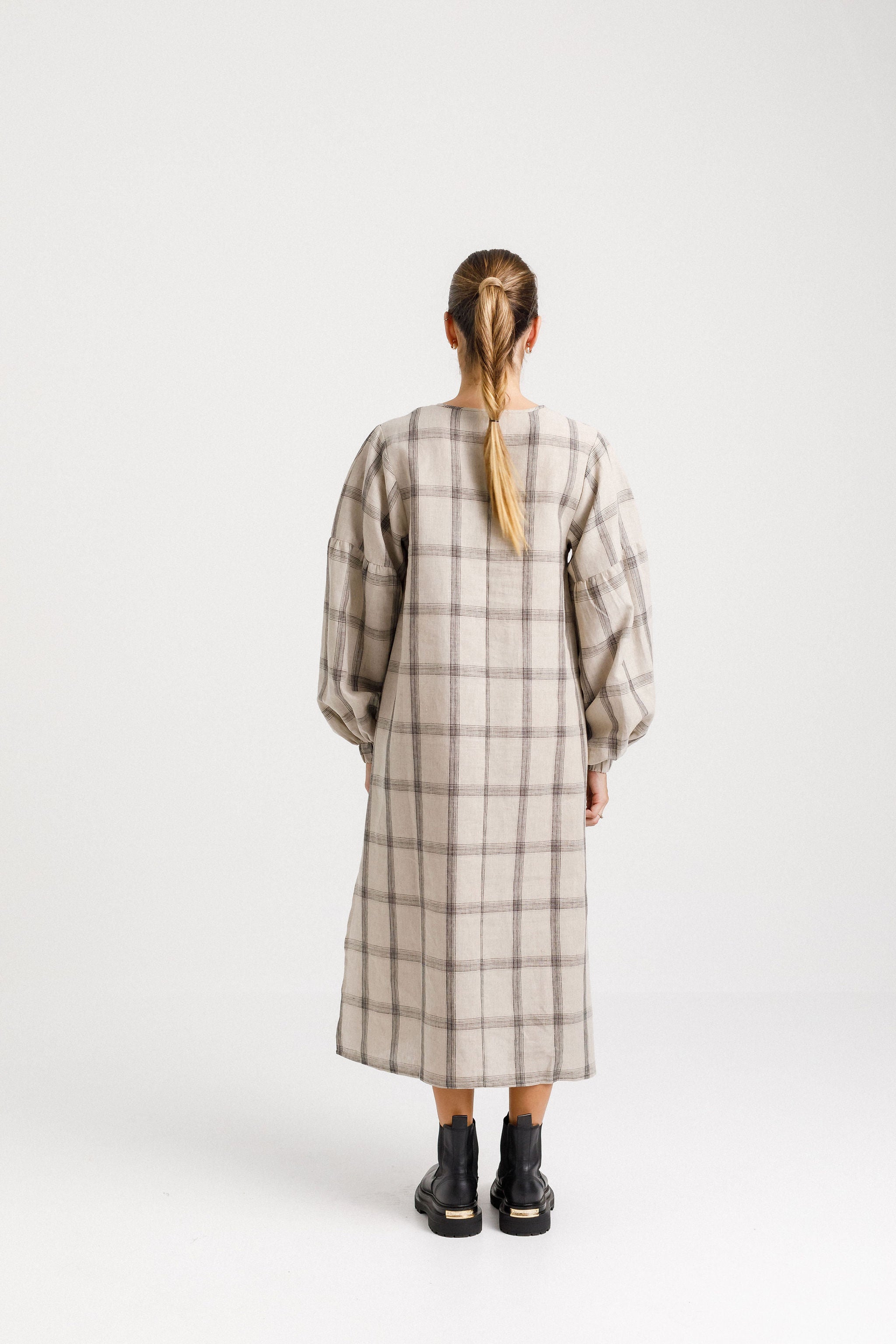 Coming Soon - Billowing Dress - Oat Plaid