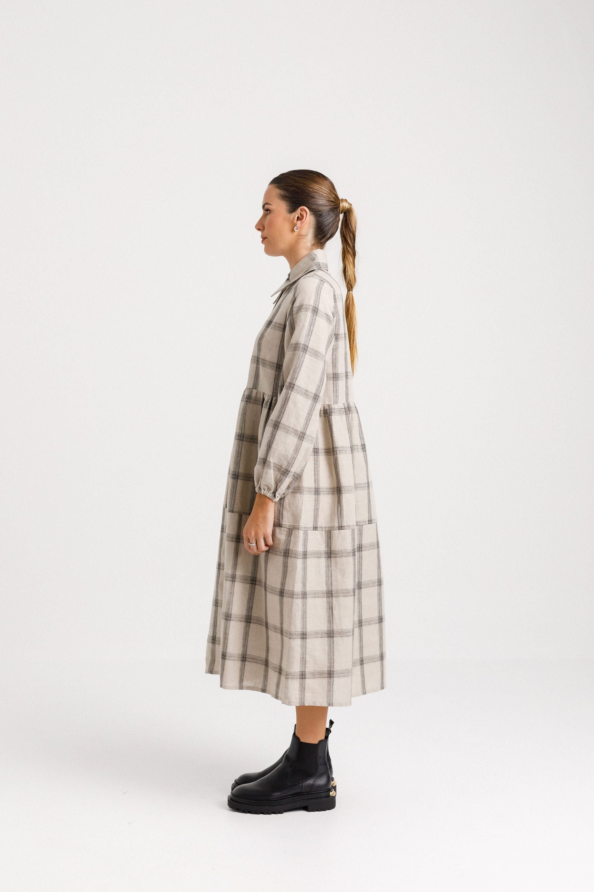 Aleah Dress - Oat Plaid