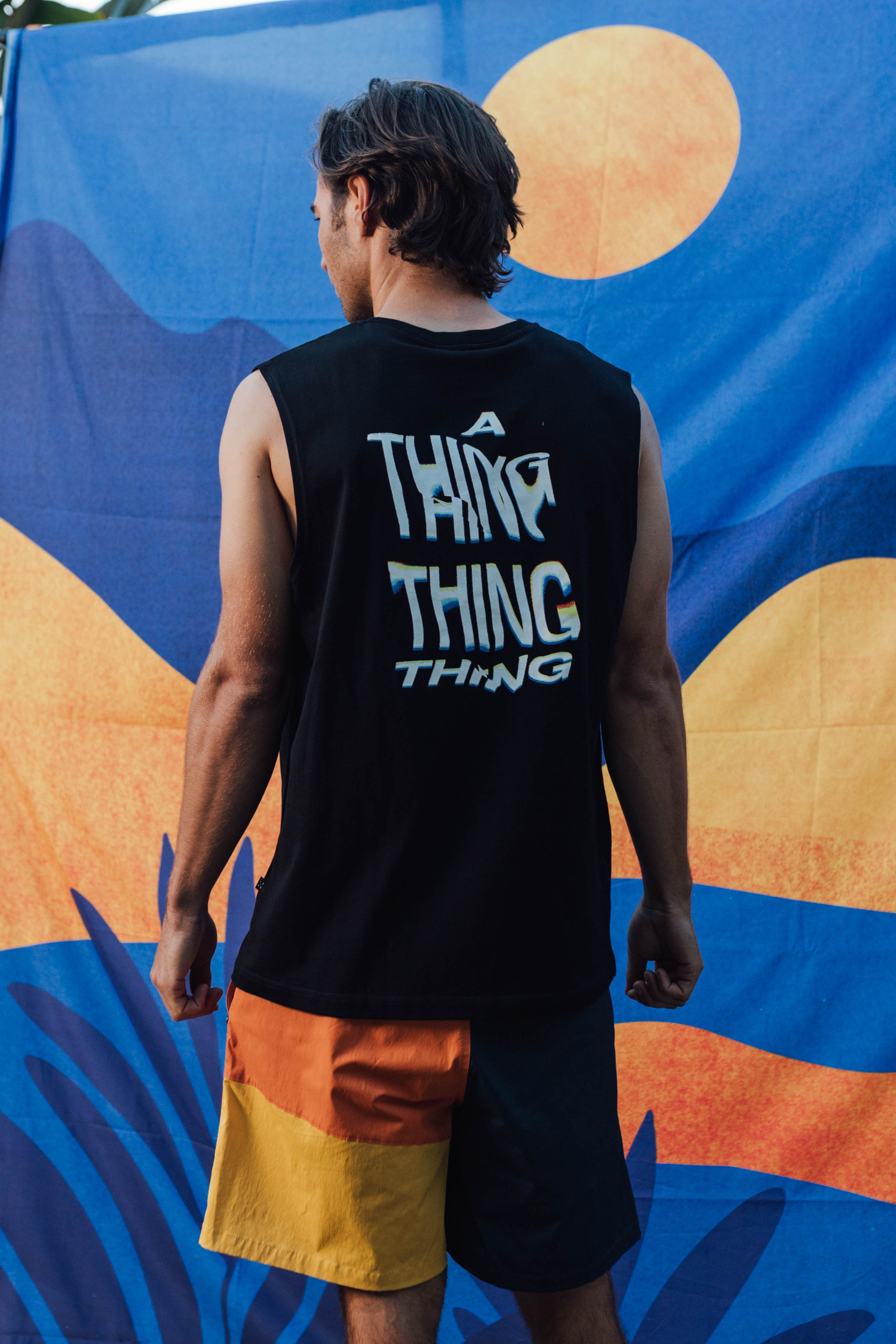 Turf Tank - Black with Warp Print