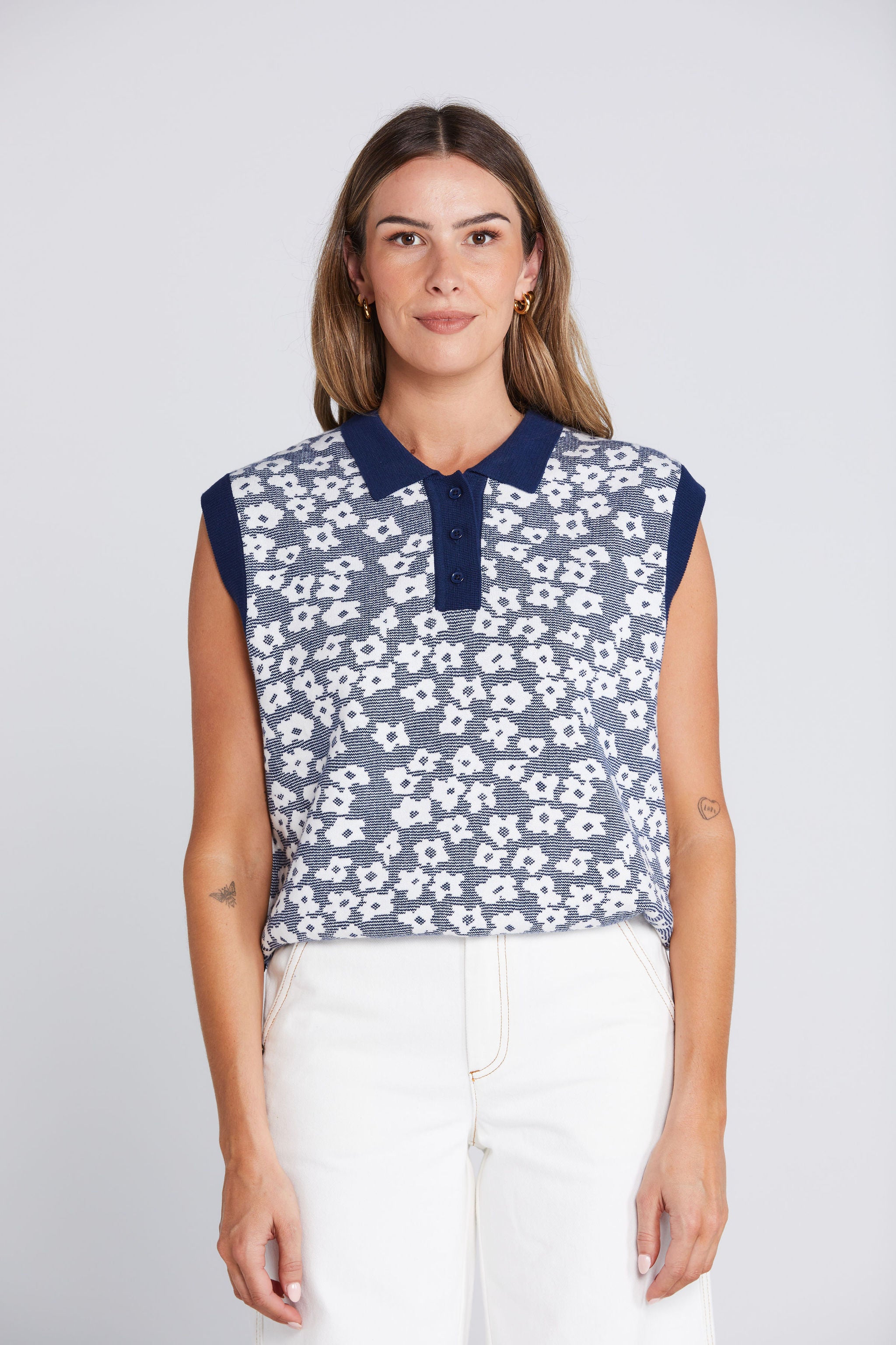 Fairway Flowers Polo - Bleached Navy