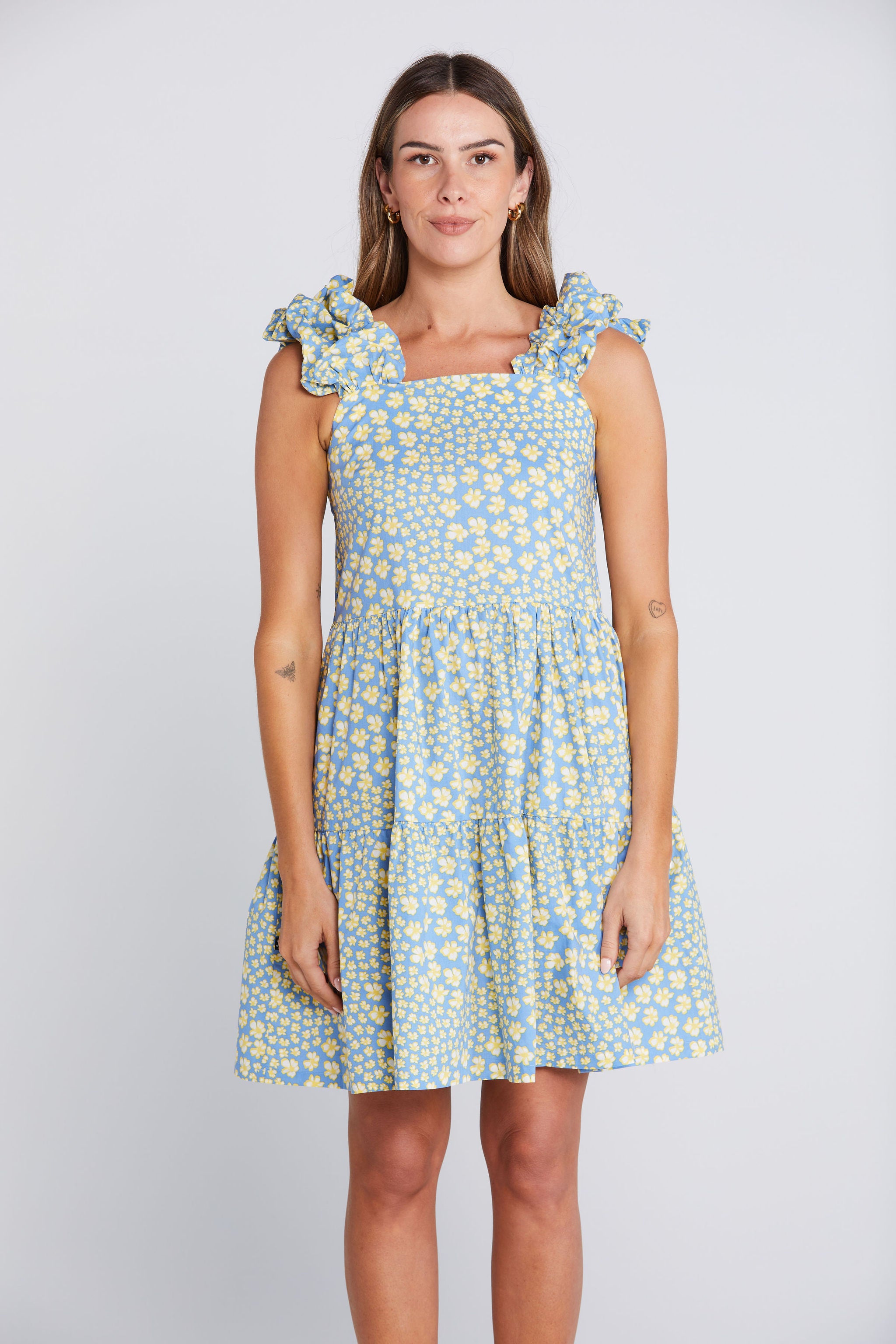 Zig Ruffle Dress - Sky Garden