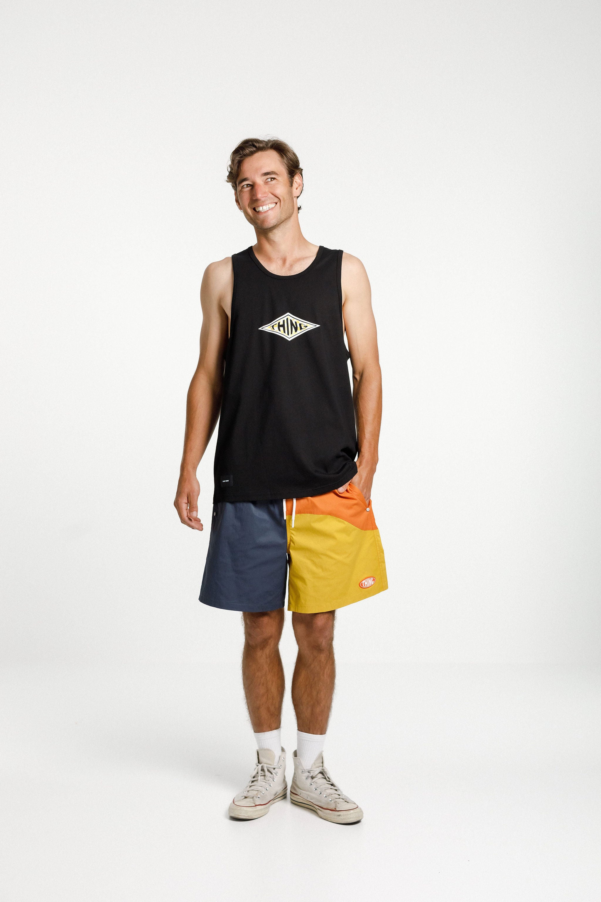 Dad Singlet - Black with Diamond Print