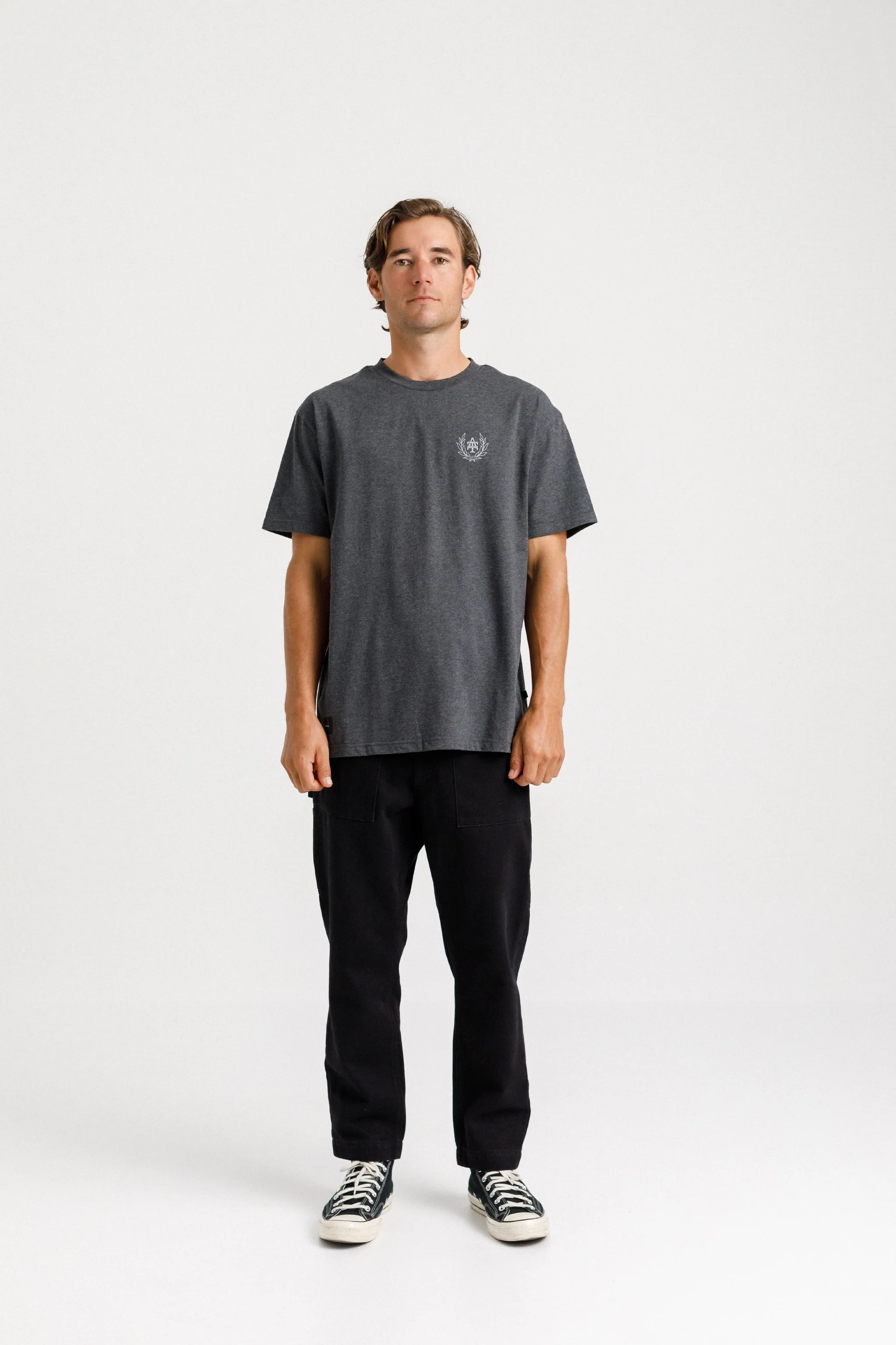 Ample Tee - Coal Marl Collegiate Print