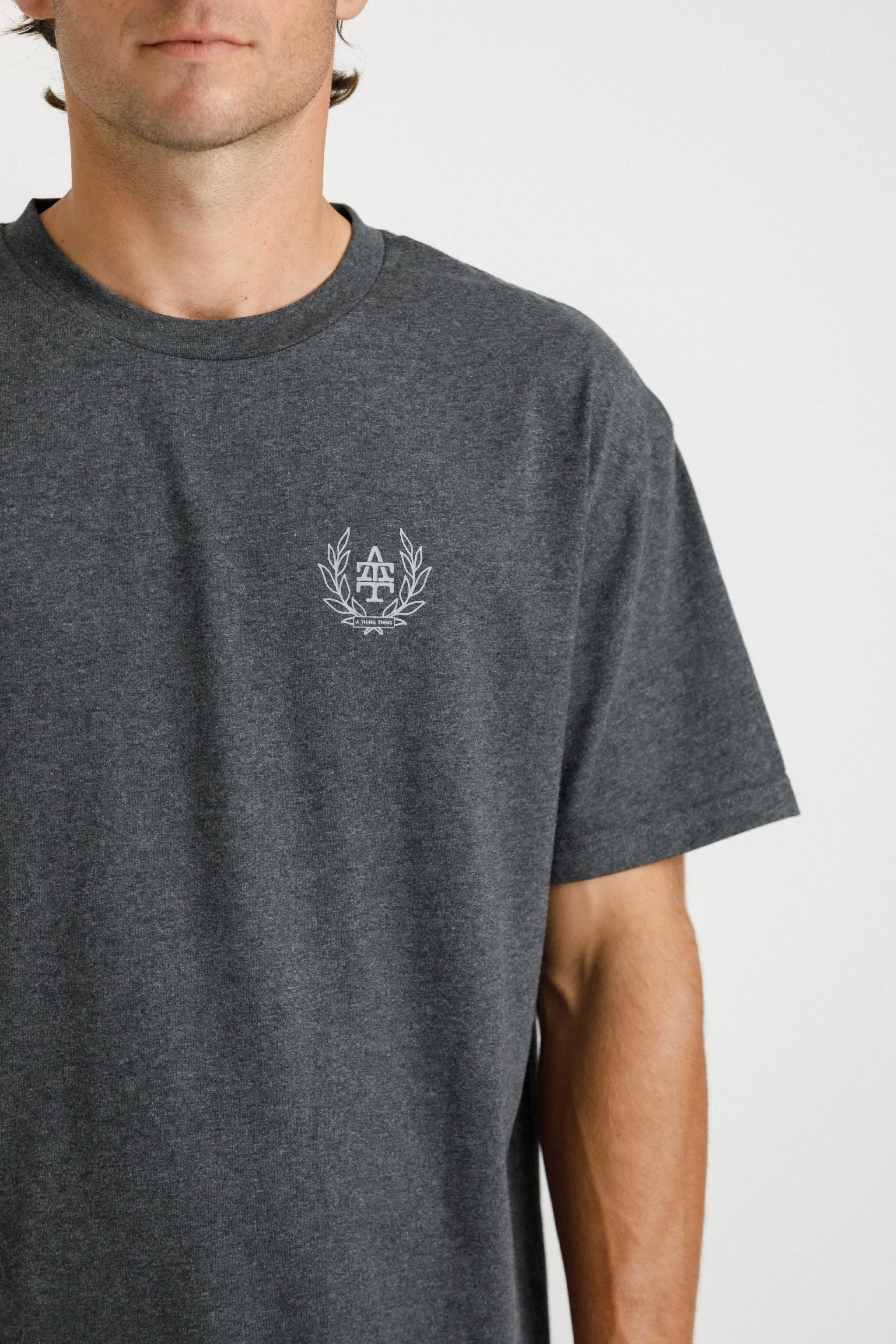 Ample Tee - Coal Marl Collegiate Print