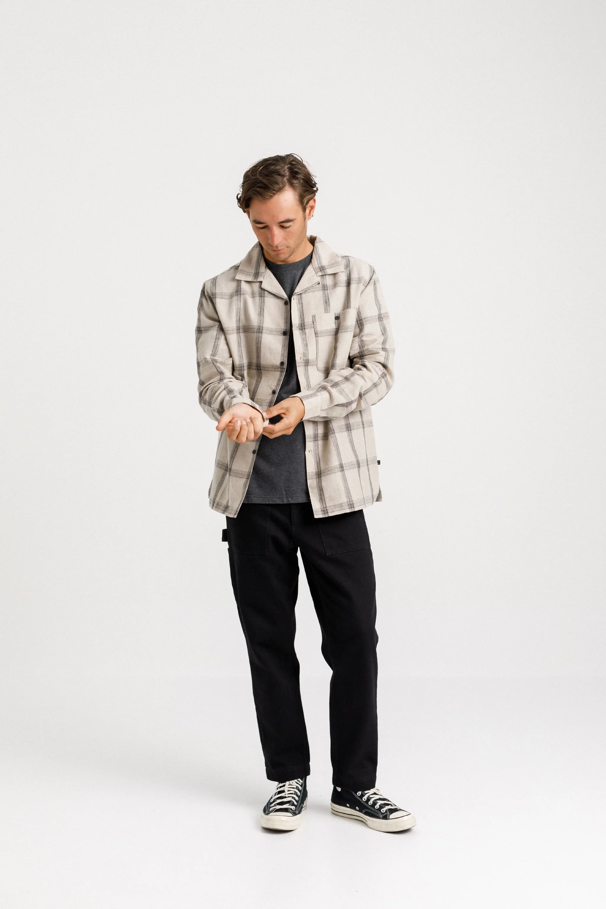 Long Sleeve Trope Shirt - Oat Plaid