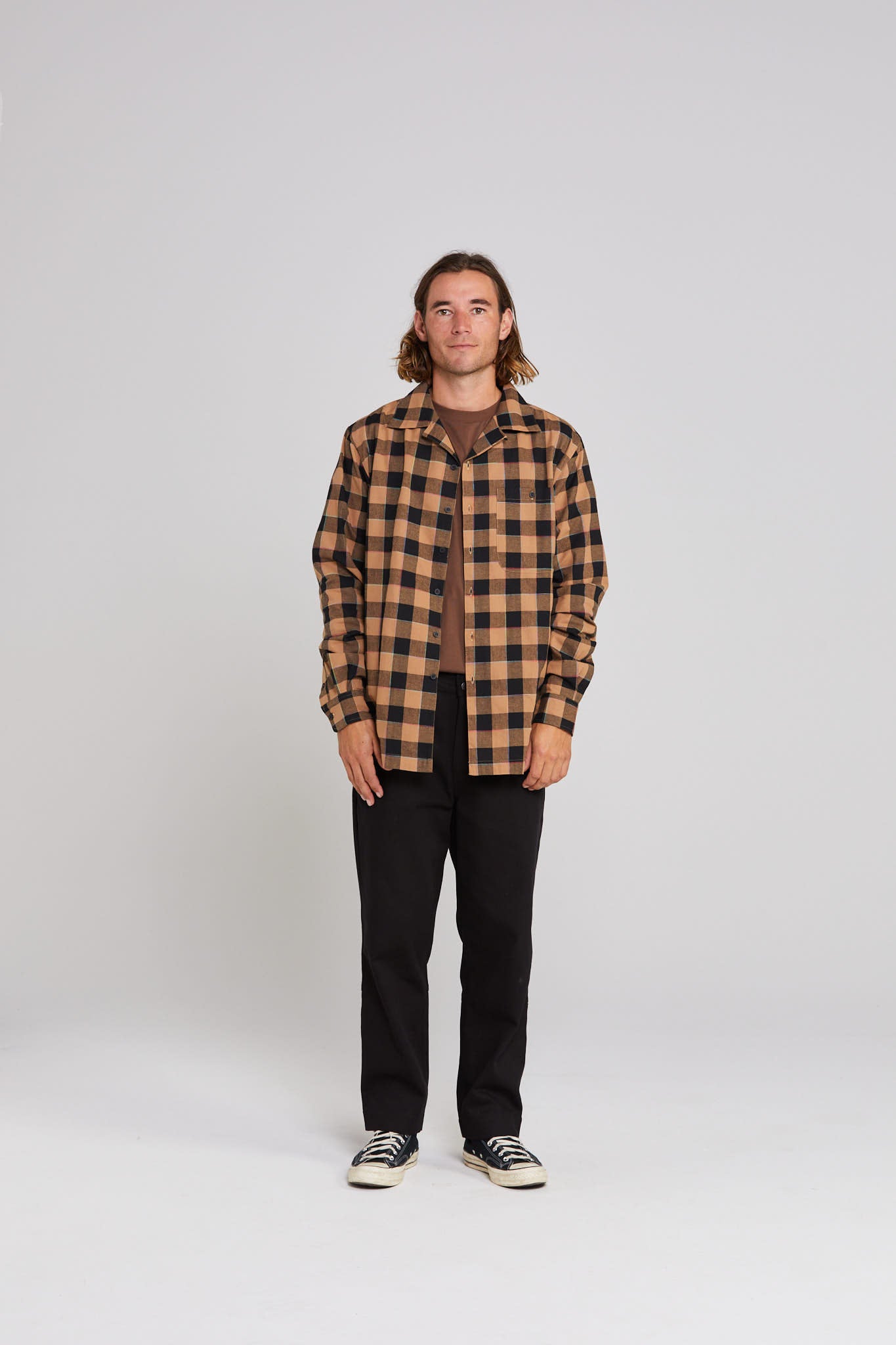 Long Sleeve Trope Shirt - Cocoa Check