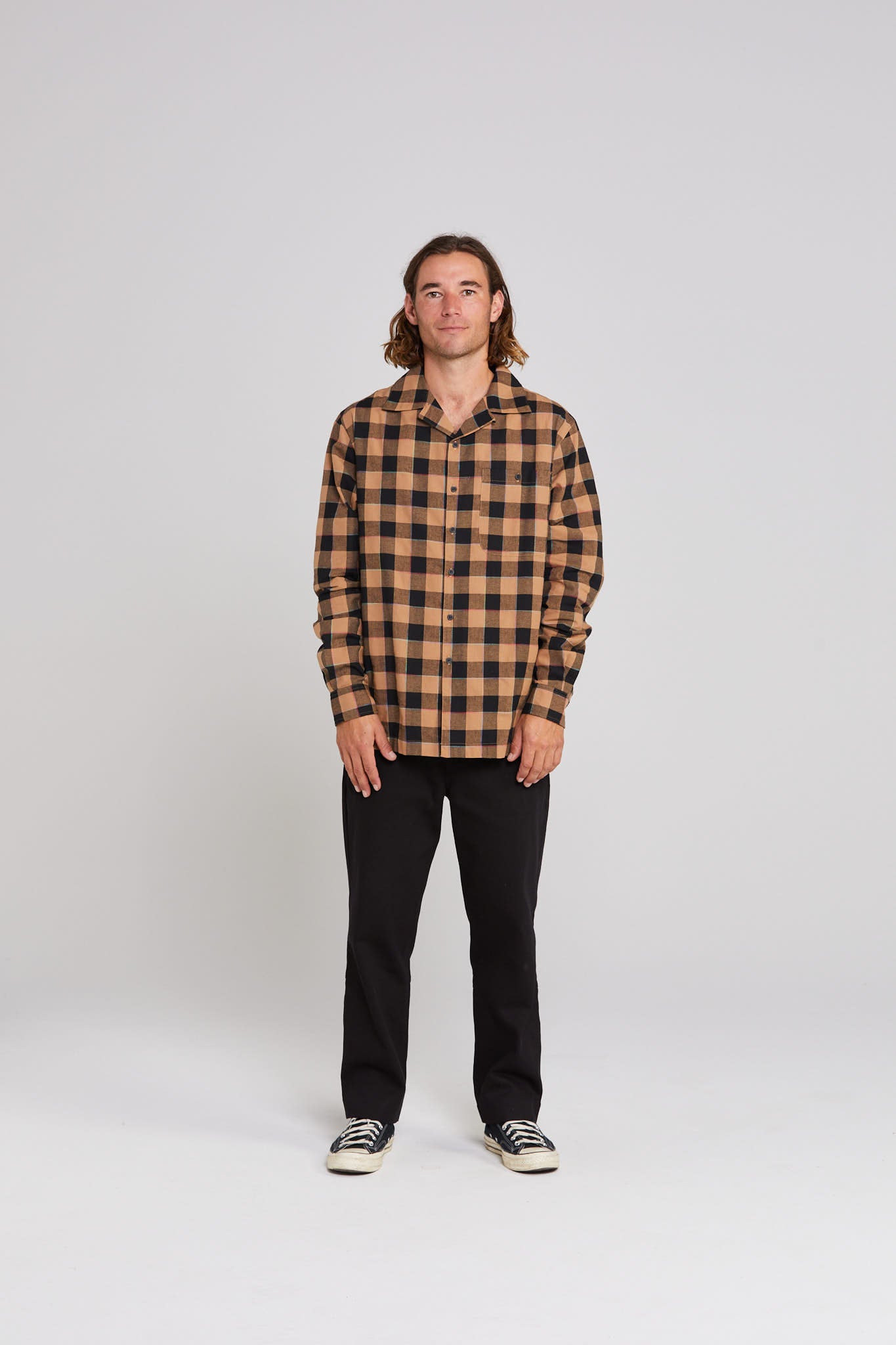 Long Sleeve Trope Shirt - Cocoa Check