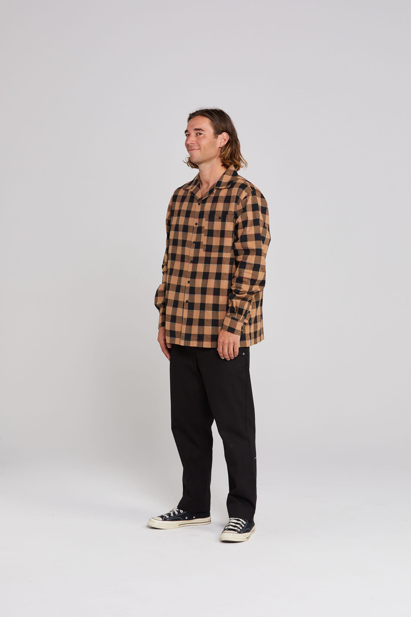Long Sleeve Trope Shirt - Cocoa Check