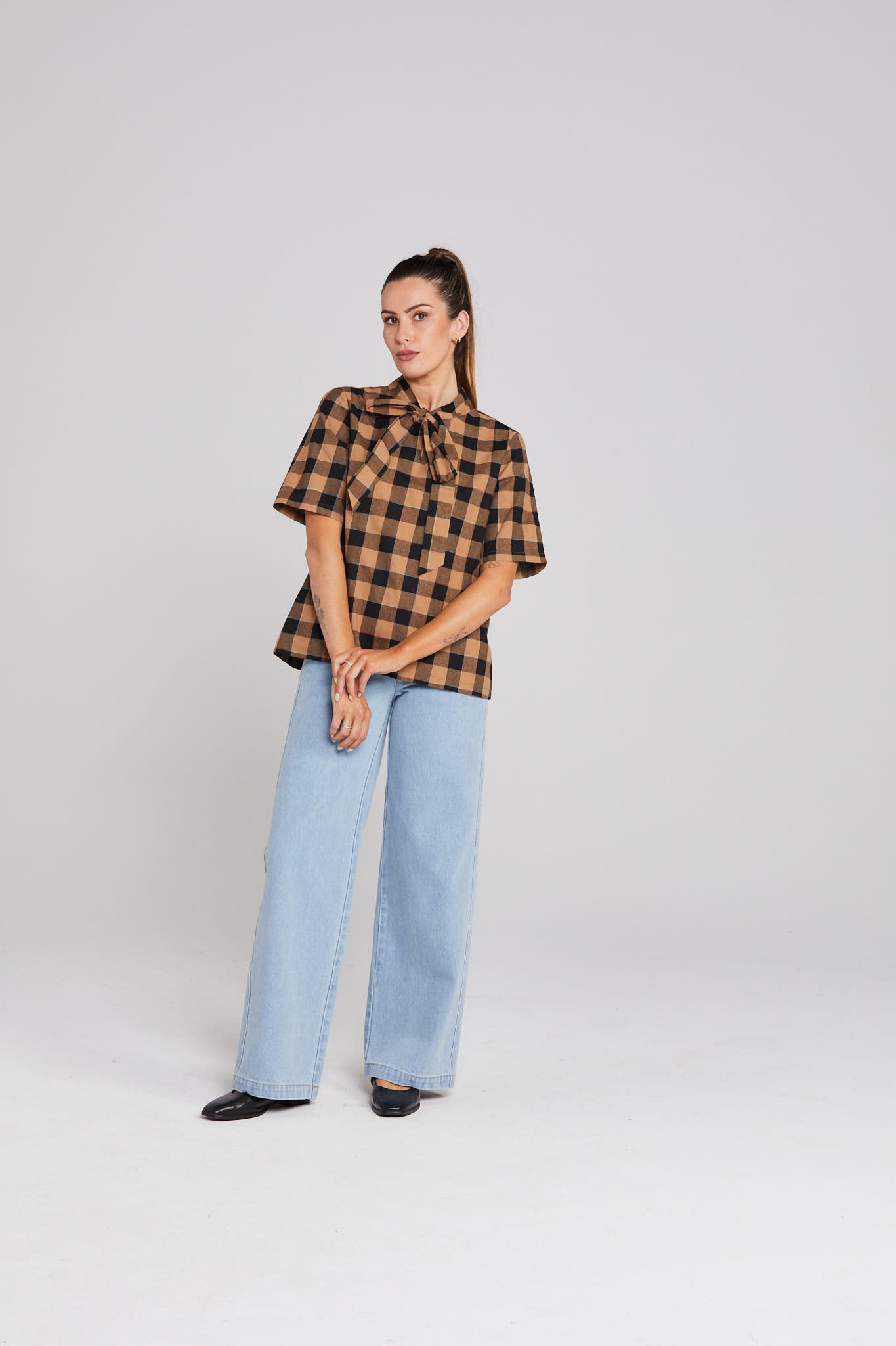 Nightcap Top - Cocoa Check