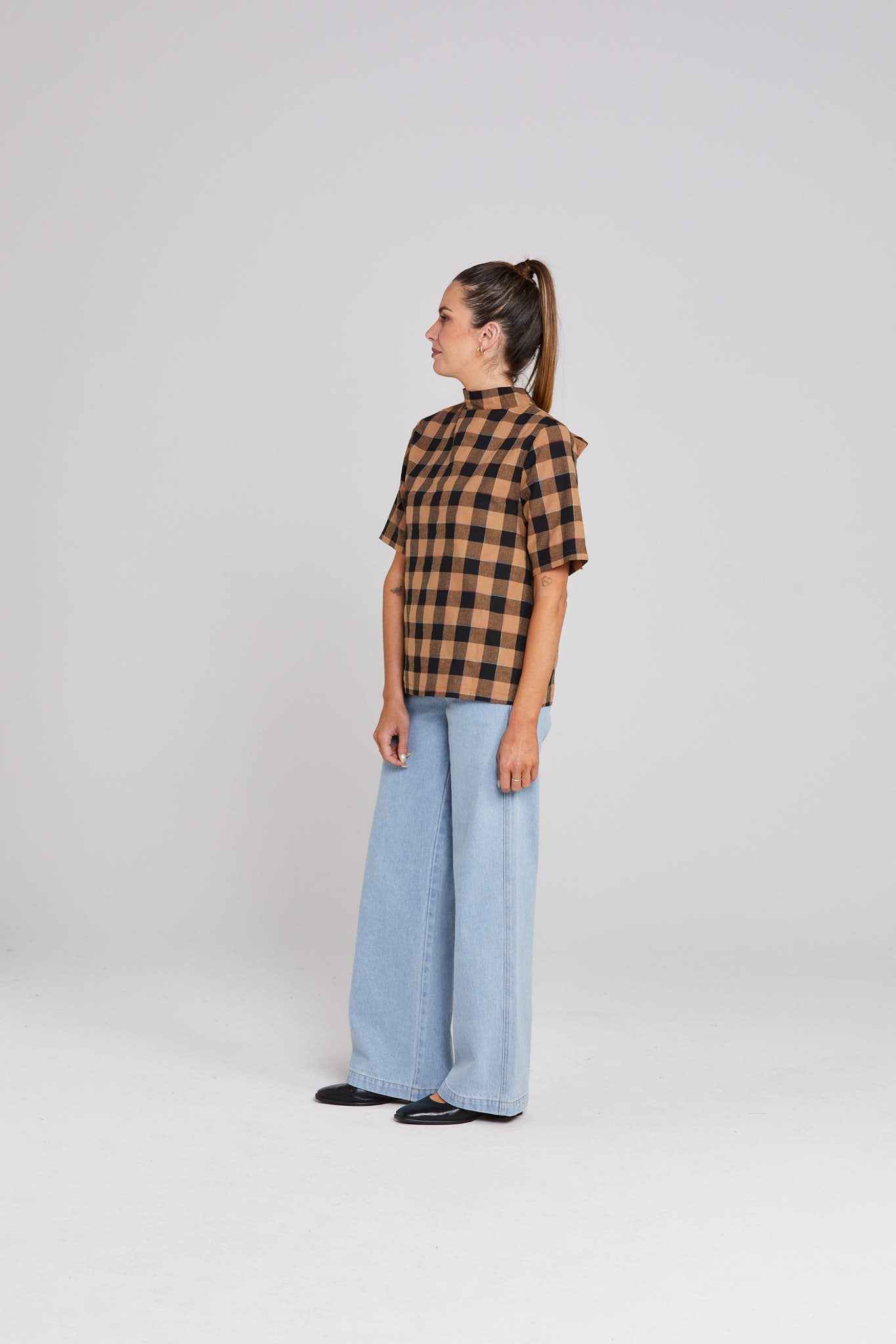 Nightcap Top - Cocoa Check