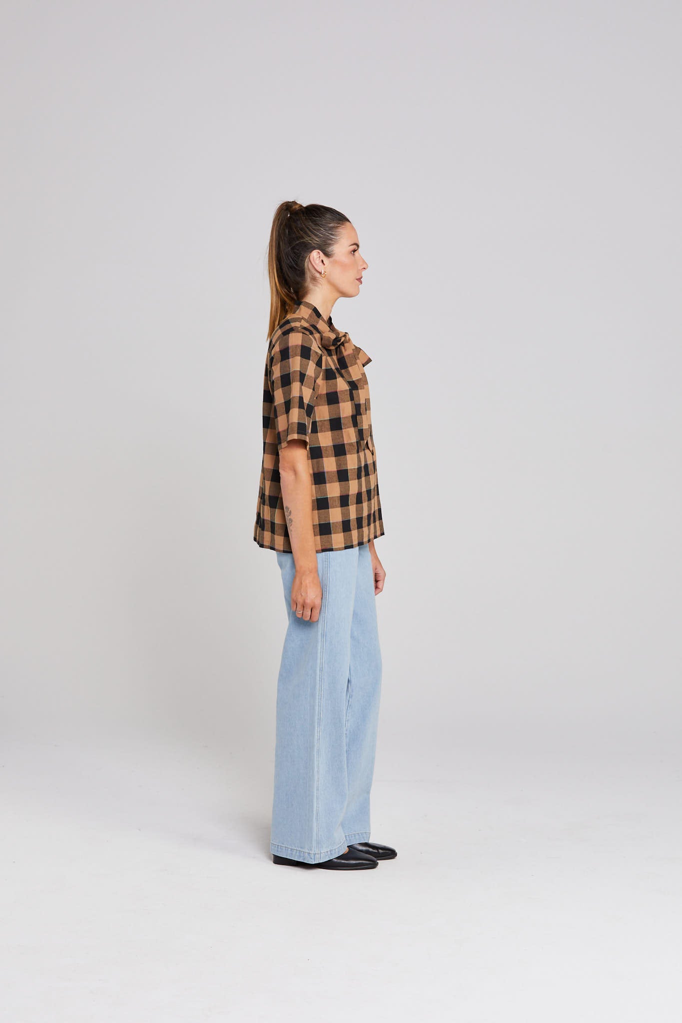 Nightcap Top - Cocoa Check