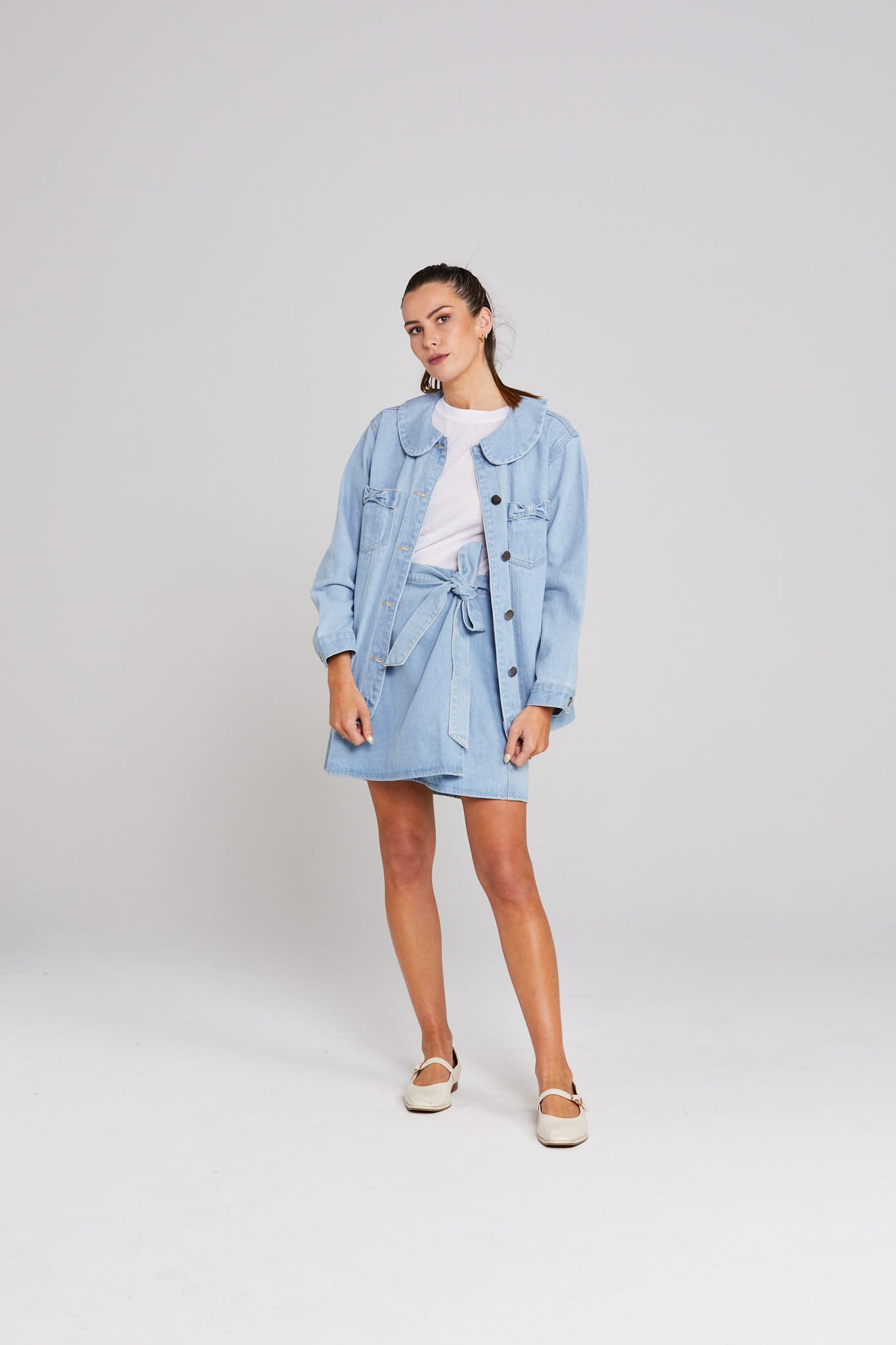 Bowtique Shacket - Stone Wash Denim