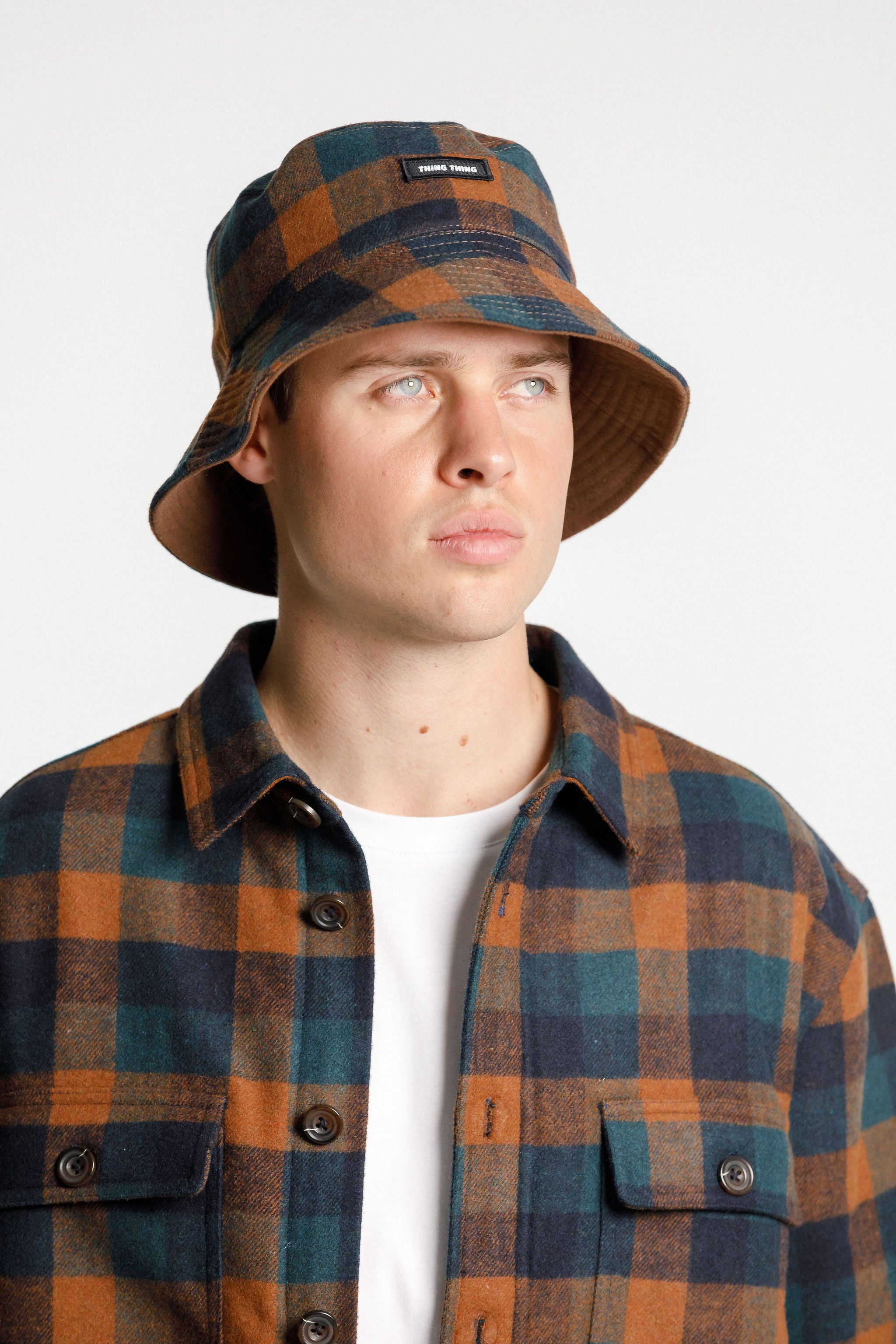 Reversible Bucket Hat - Chocolate Plaid/Chocolate