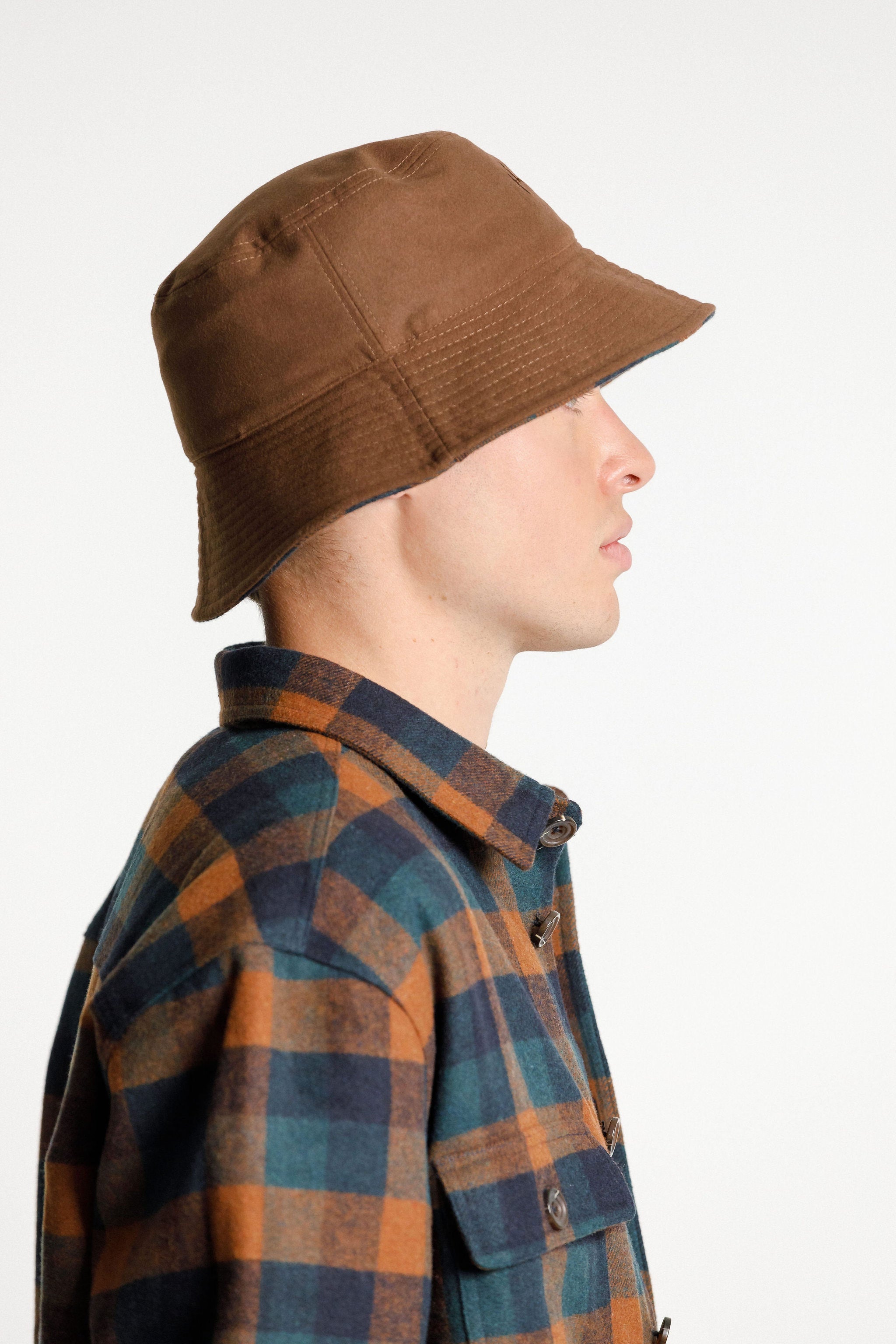 Reversible Bucket Hat - Chocolate Plaid/Chocolate
