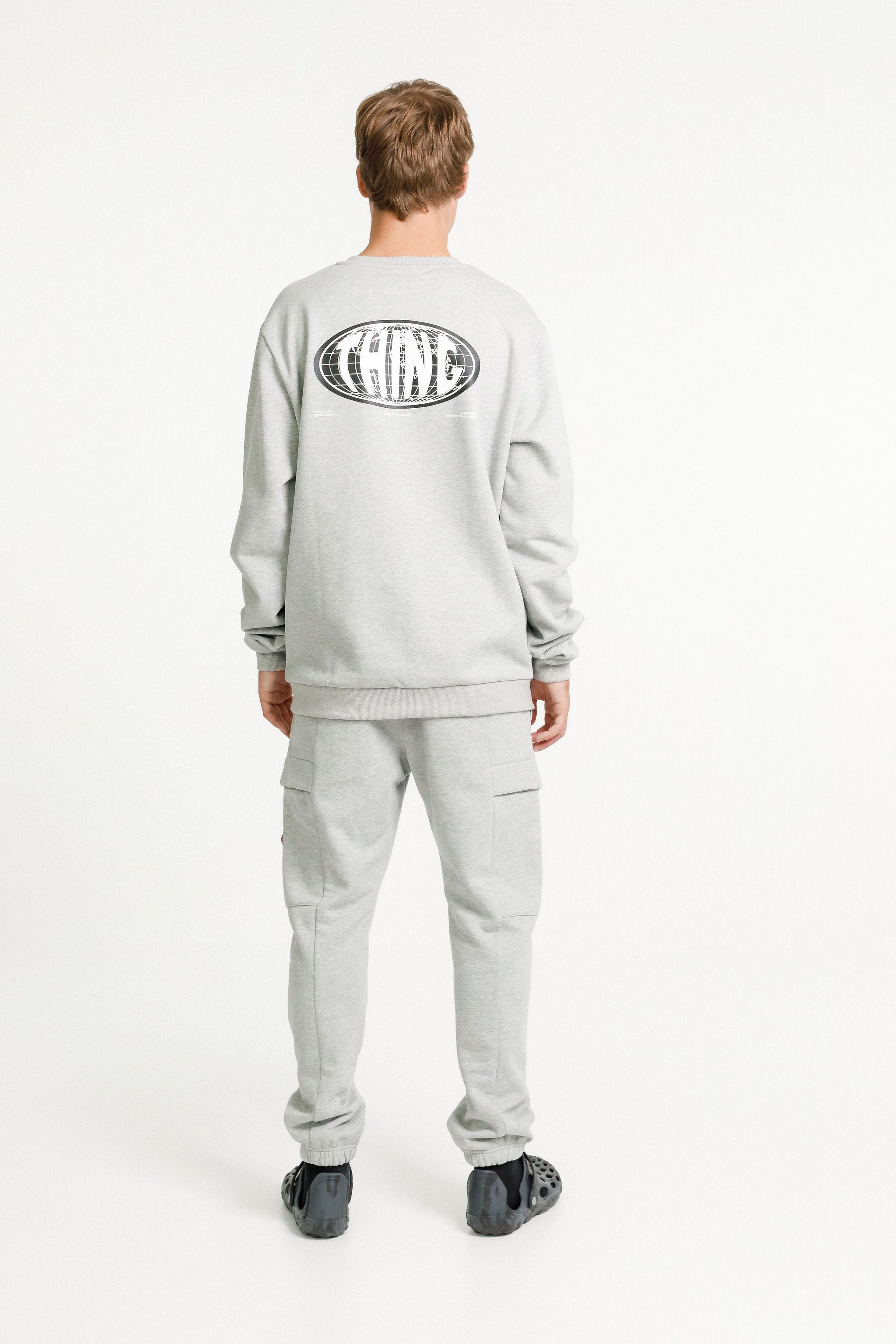 Title Crew - Grey with Globe Print