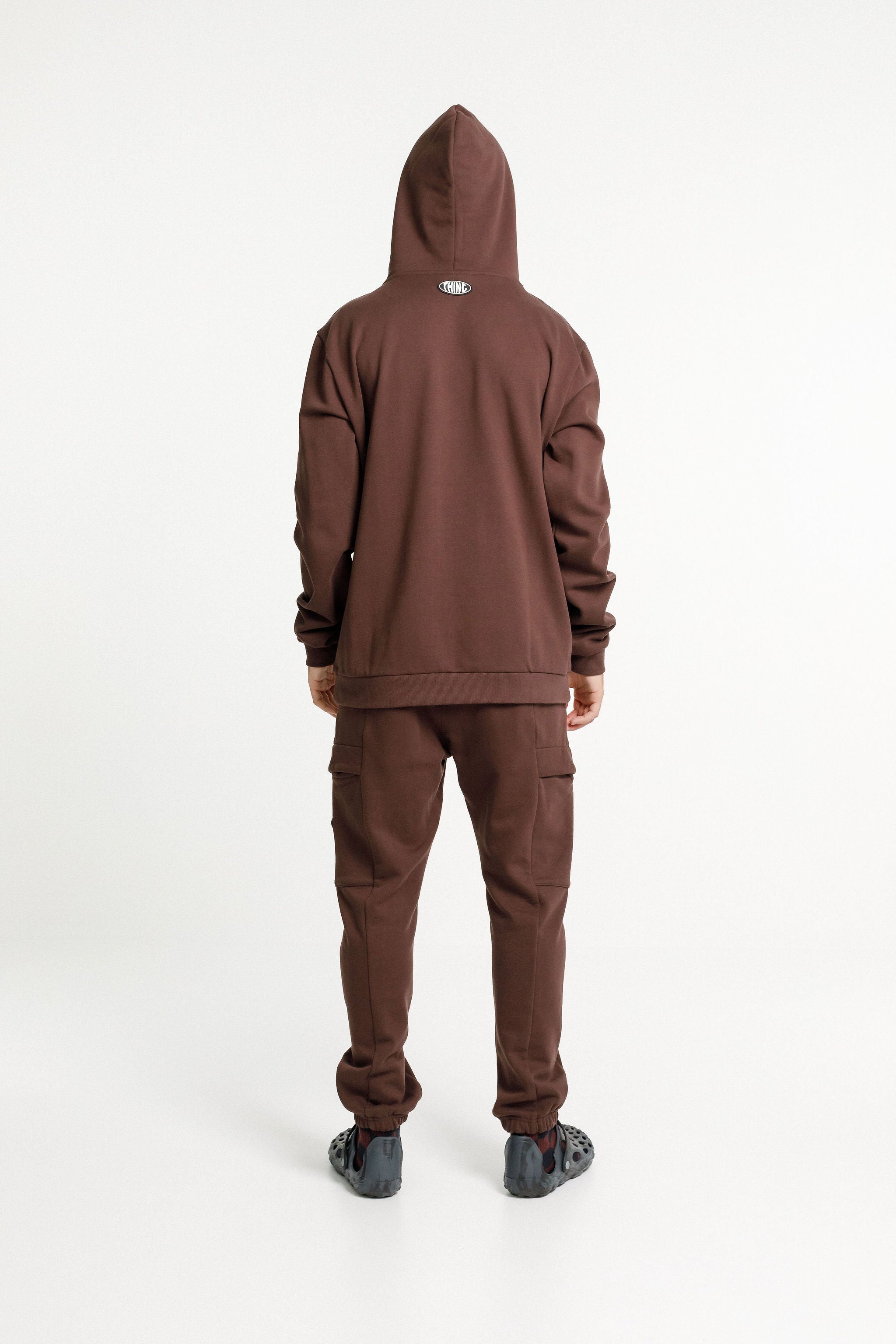 Title Hood - Chocolate with Globe Print