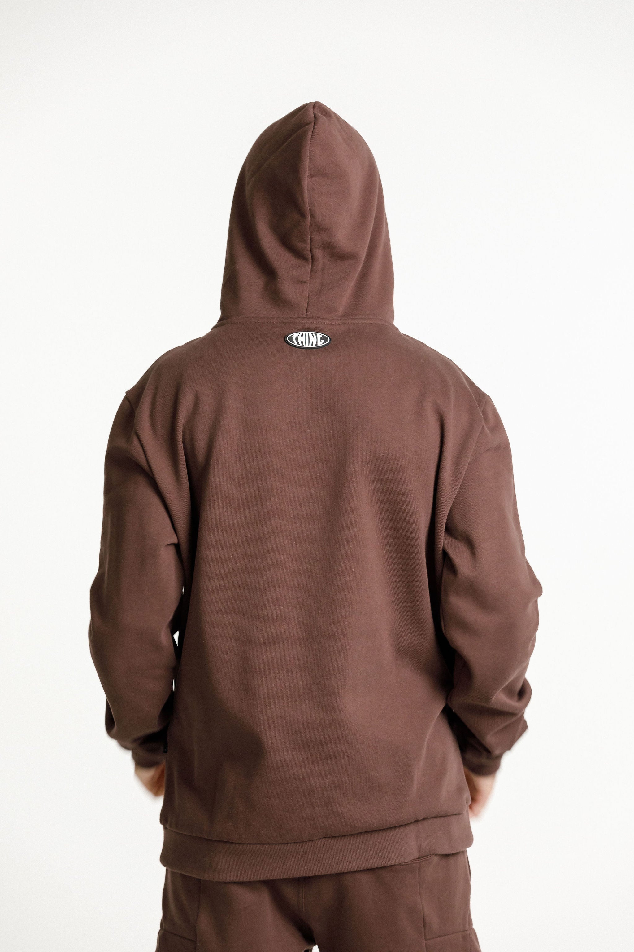 Title Hood - Chocolate with Globe Print