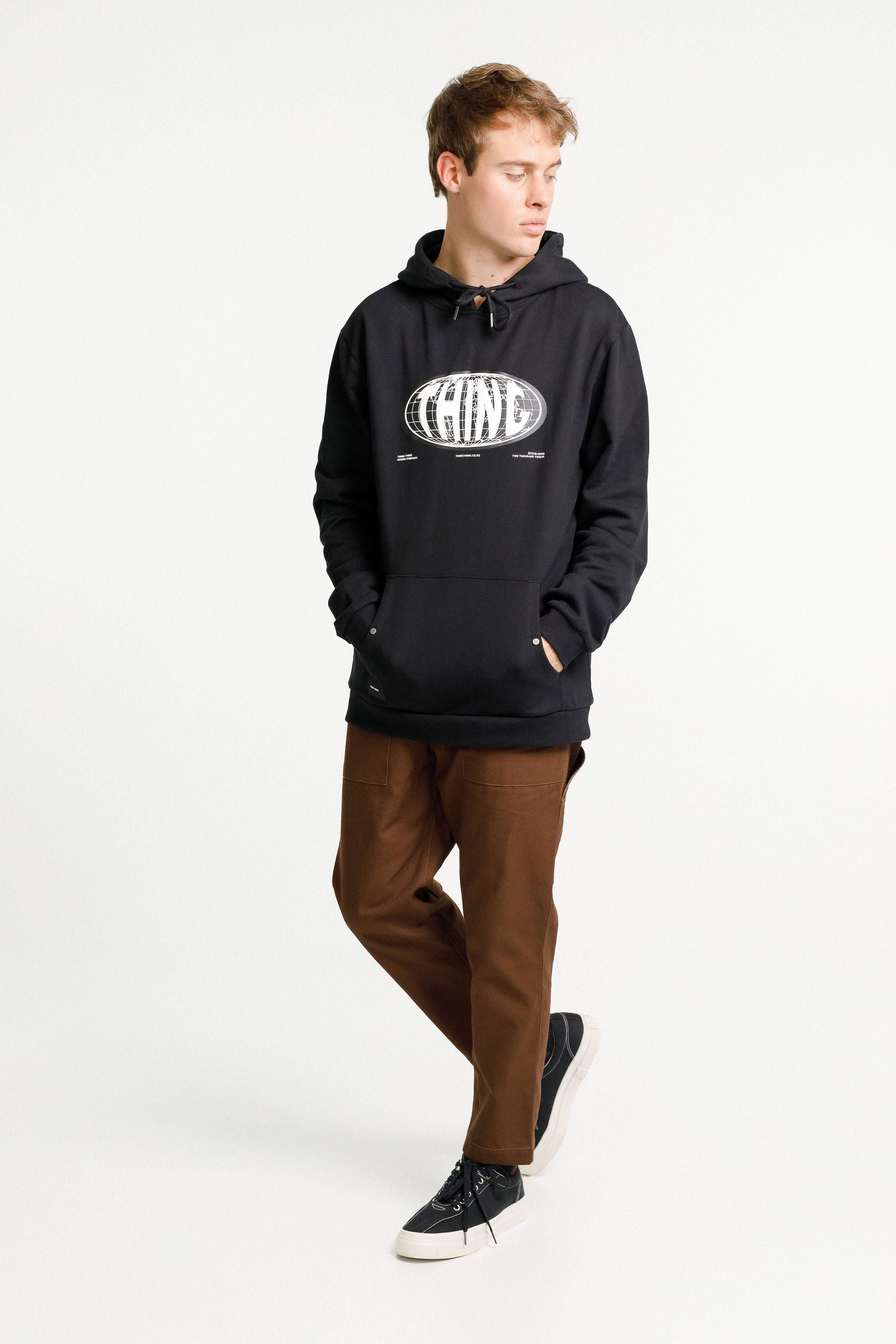 Title Hood - Black with Globe Print