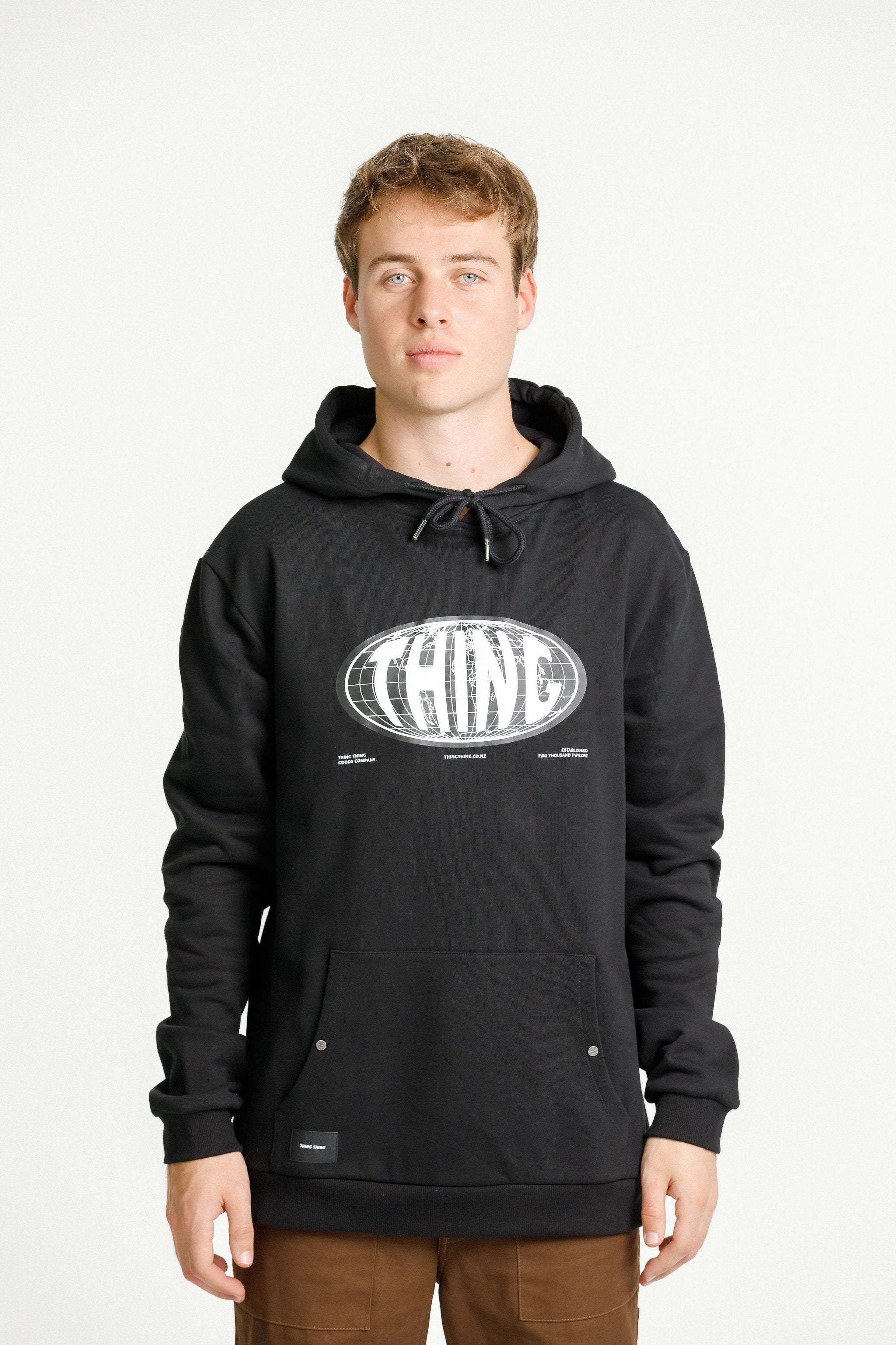 Title Hood - Black with Globe Print