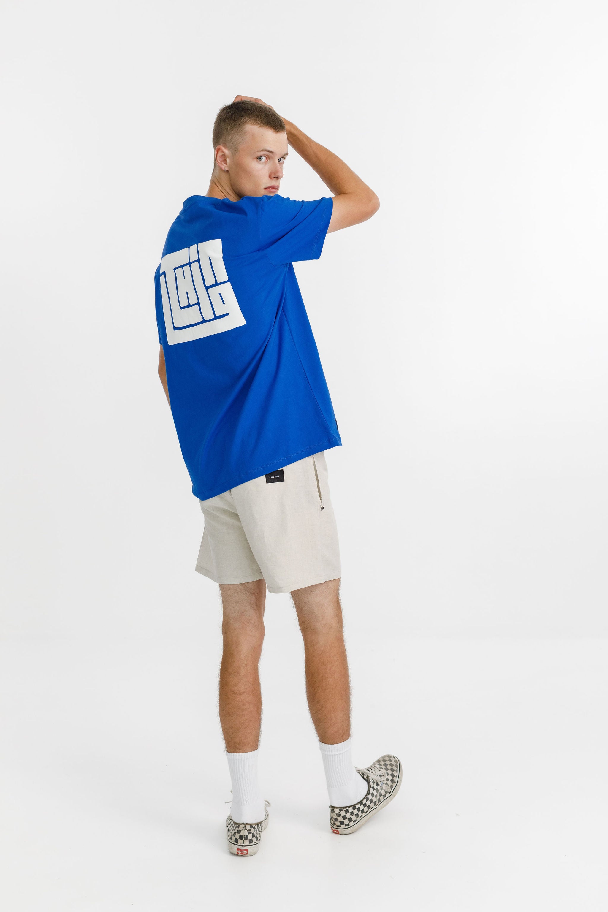 SS Tee - Sale - Royal with White Block Print