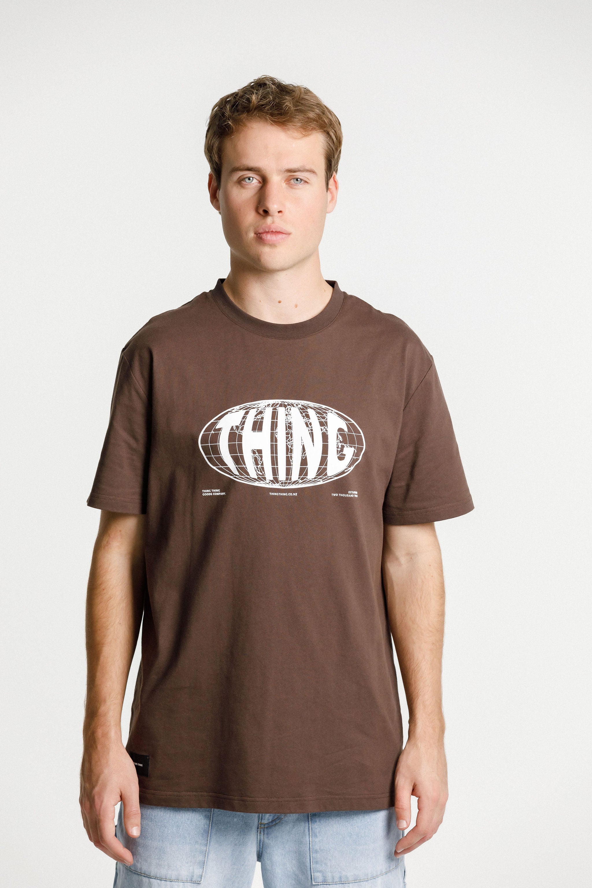 SS Tee - Chocolate with Globe Print