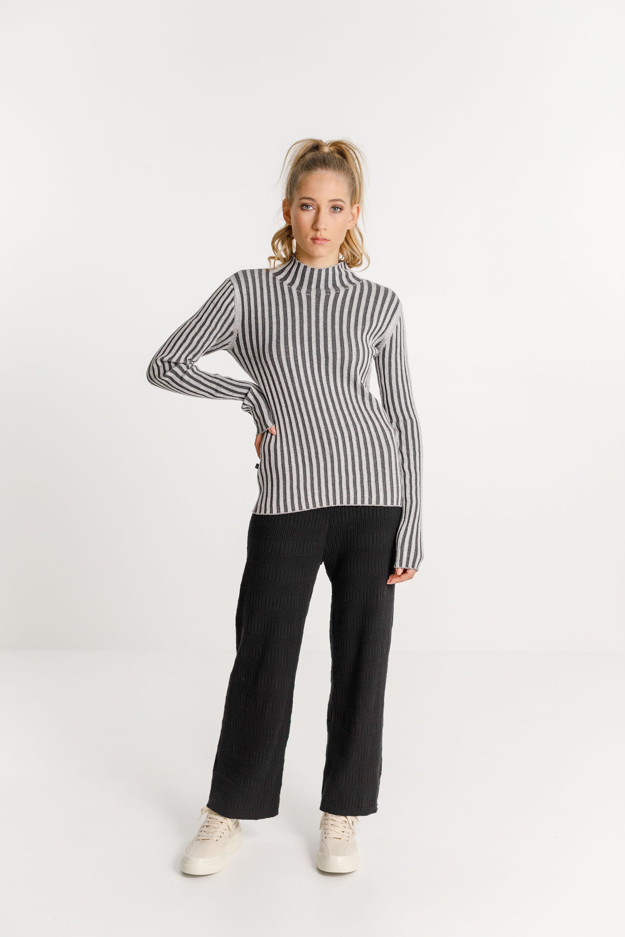 Turtle Neck - Black/Grey Stripe