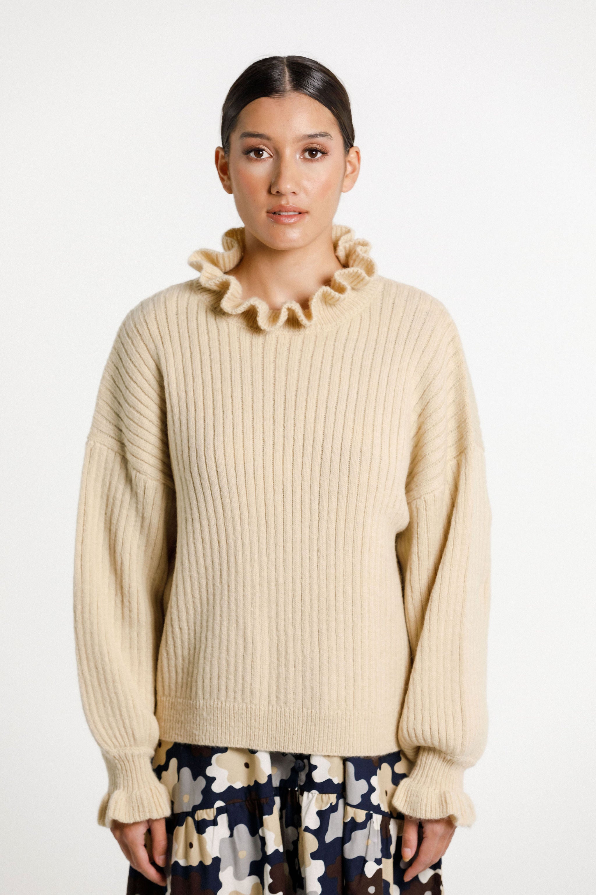 Ruffle Emma Jumper - Latte