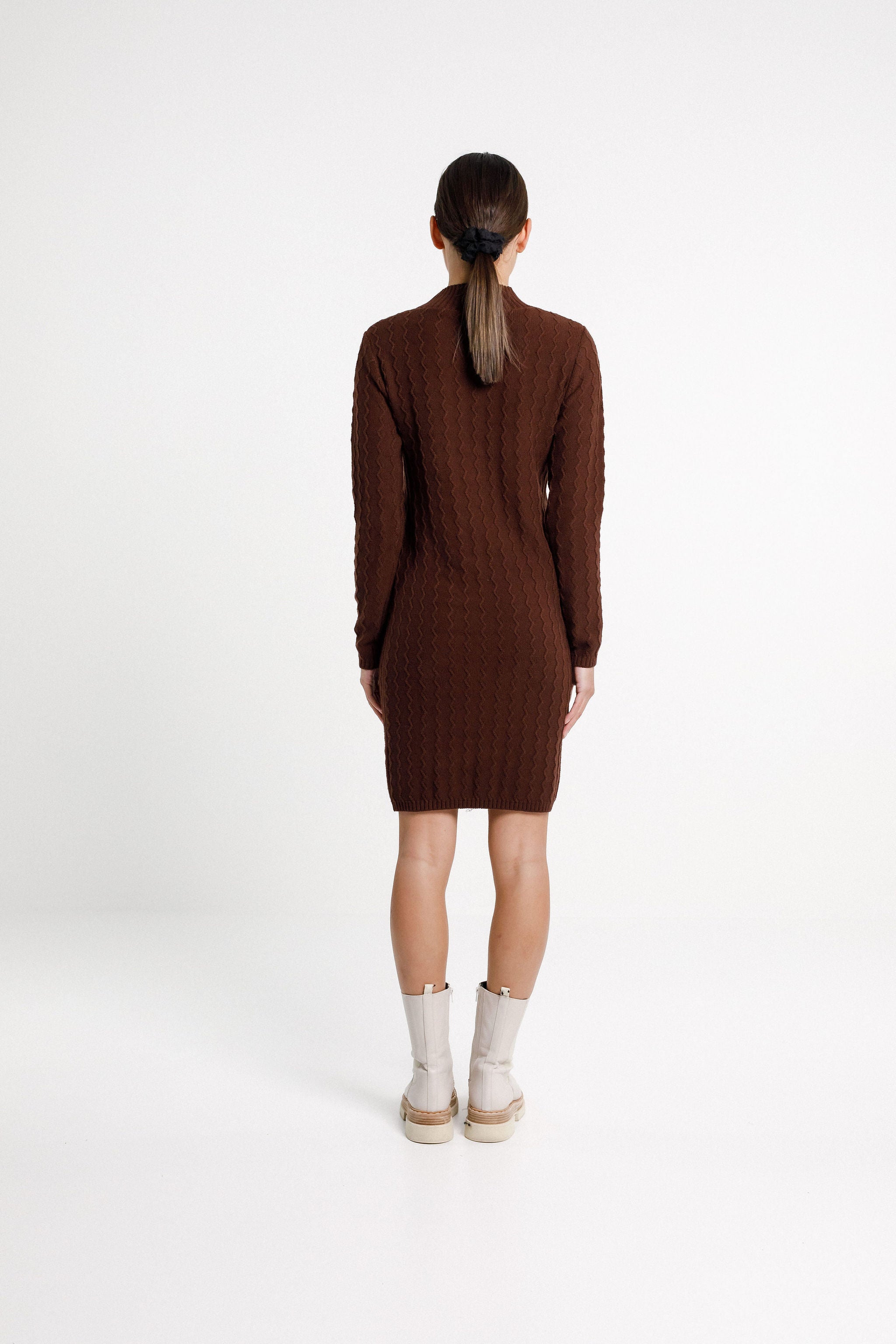 Zigzag Turtle Neck Dress - Chocolate