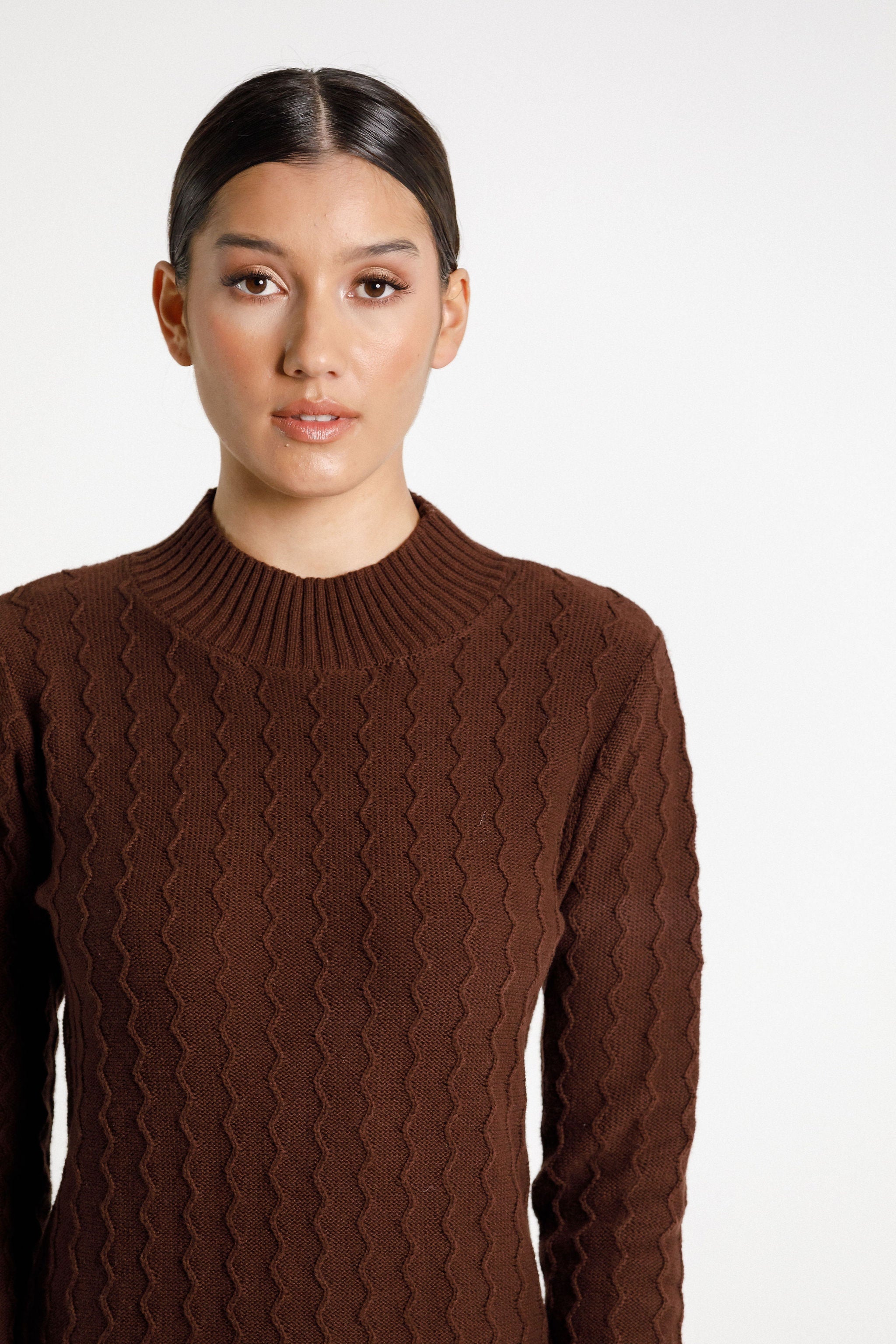 Zigzag Turtle Neck Dress - Chocolate