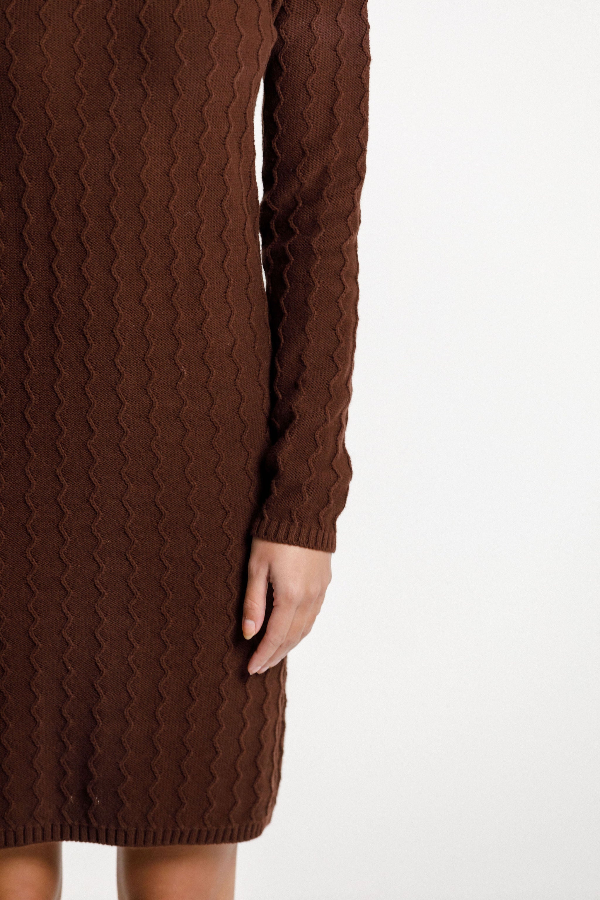 Zigzag Turtle Neck Dress - Chocolate