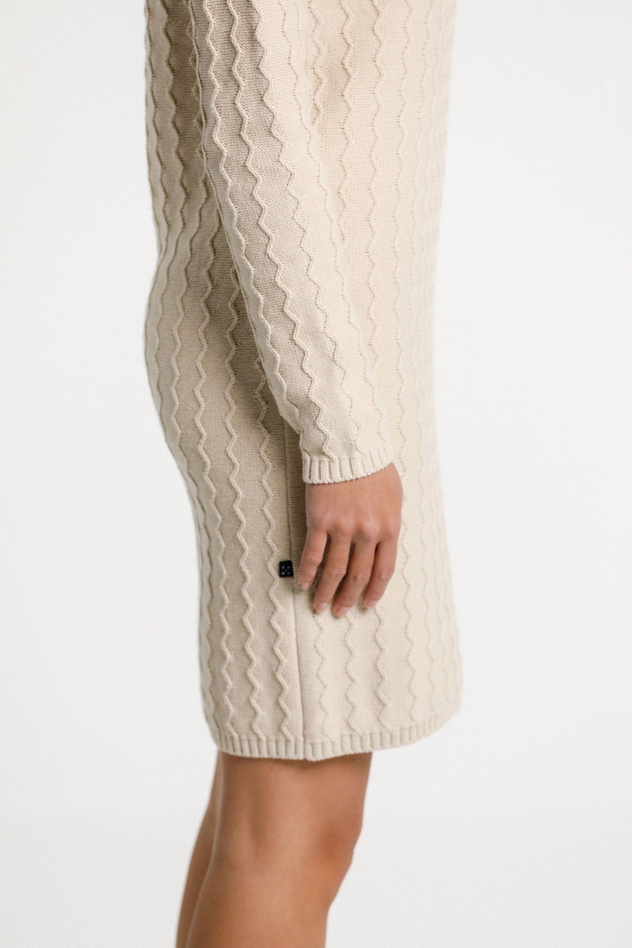 Zigzag Turtle Neck Dress - Latte