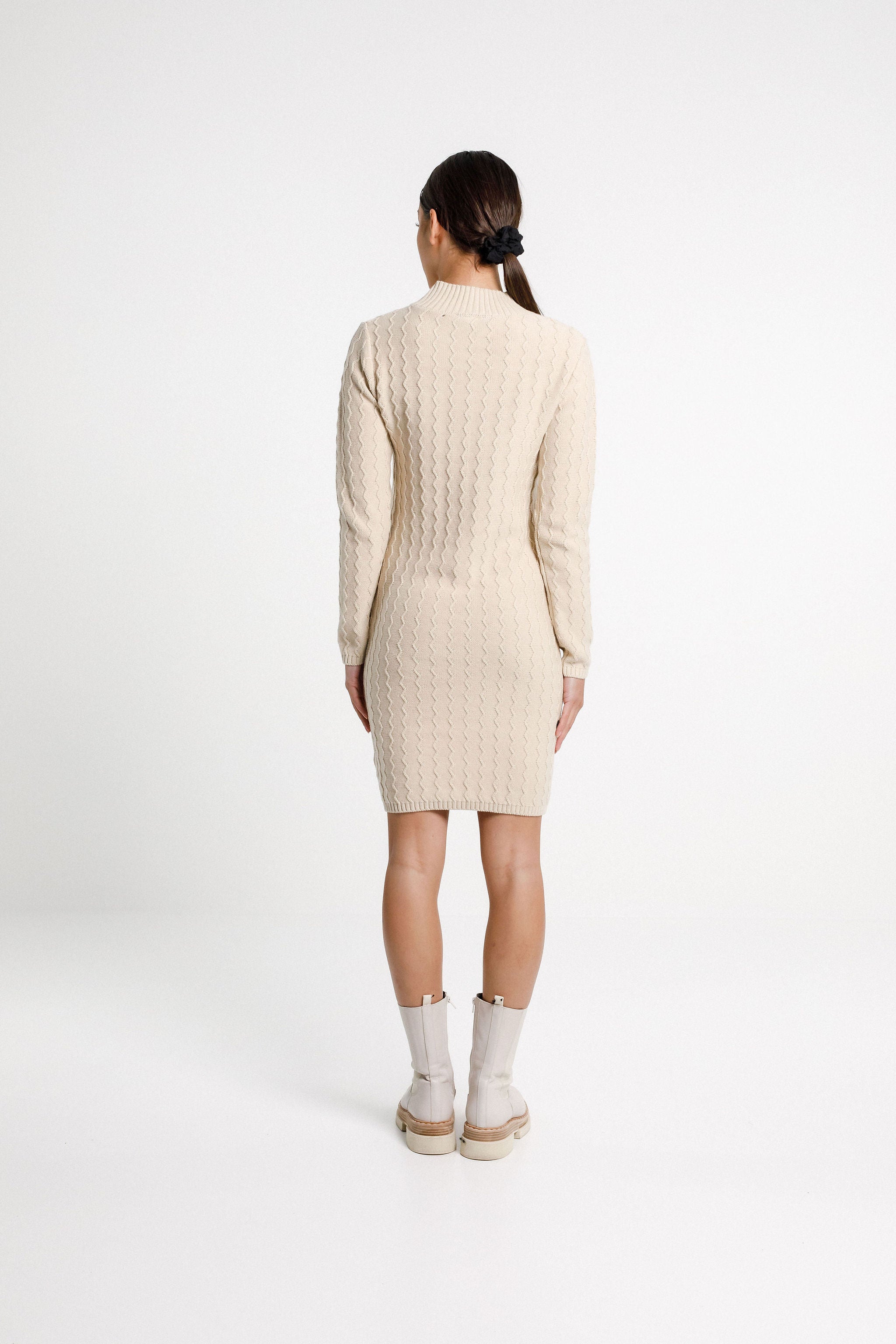 Zigzag Turtle Neck Dress - Sale - Latte