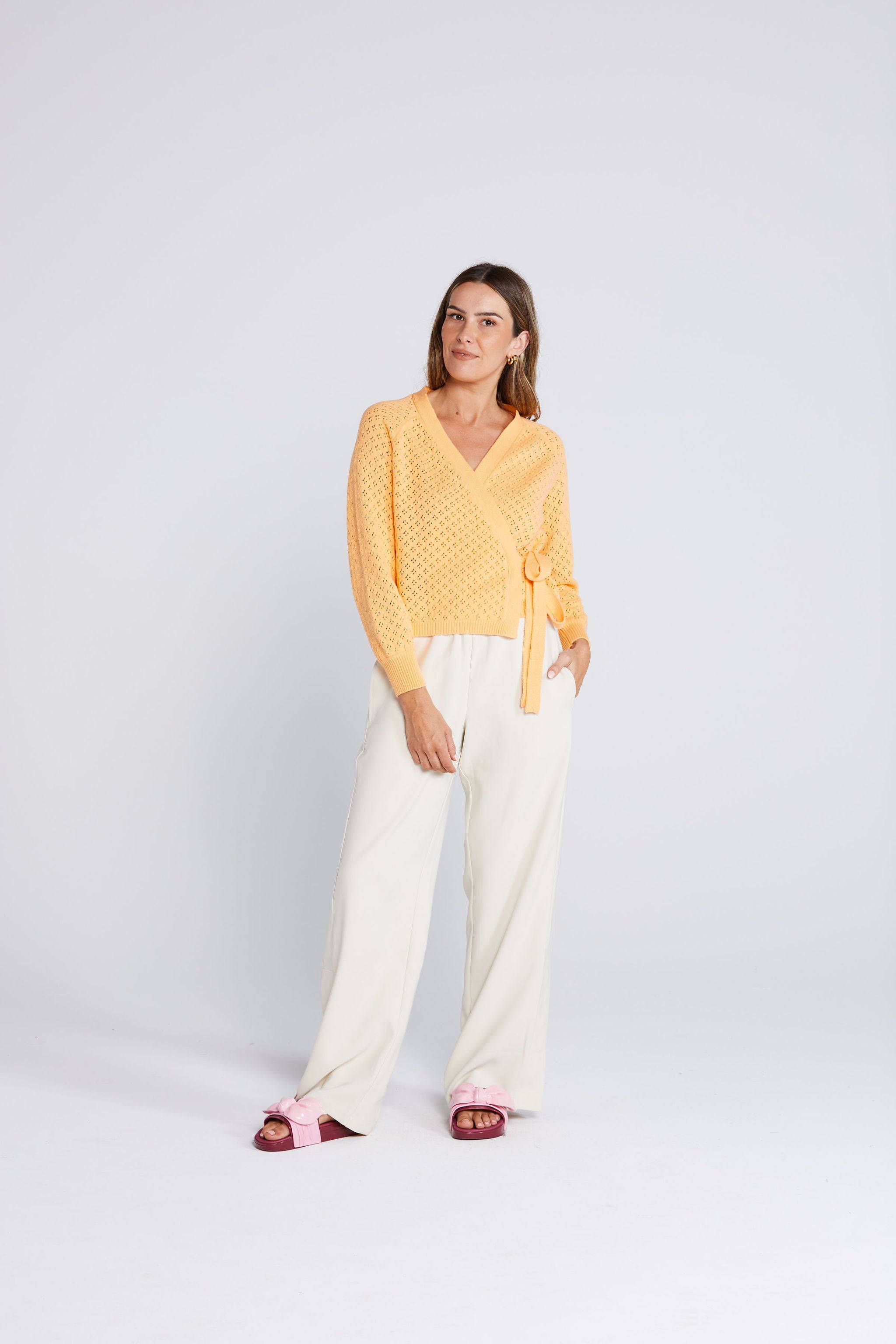 Coming Soon - Wrapt Cardigan- Peach Pointelle
