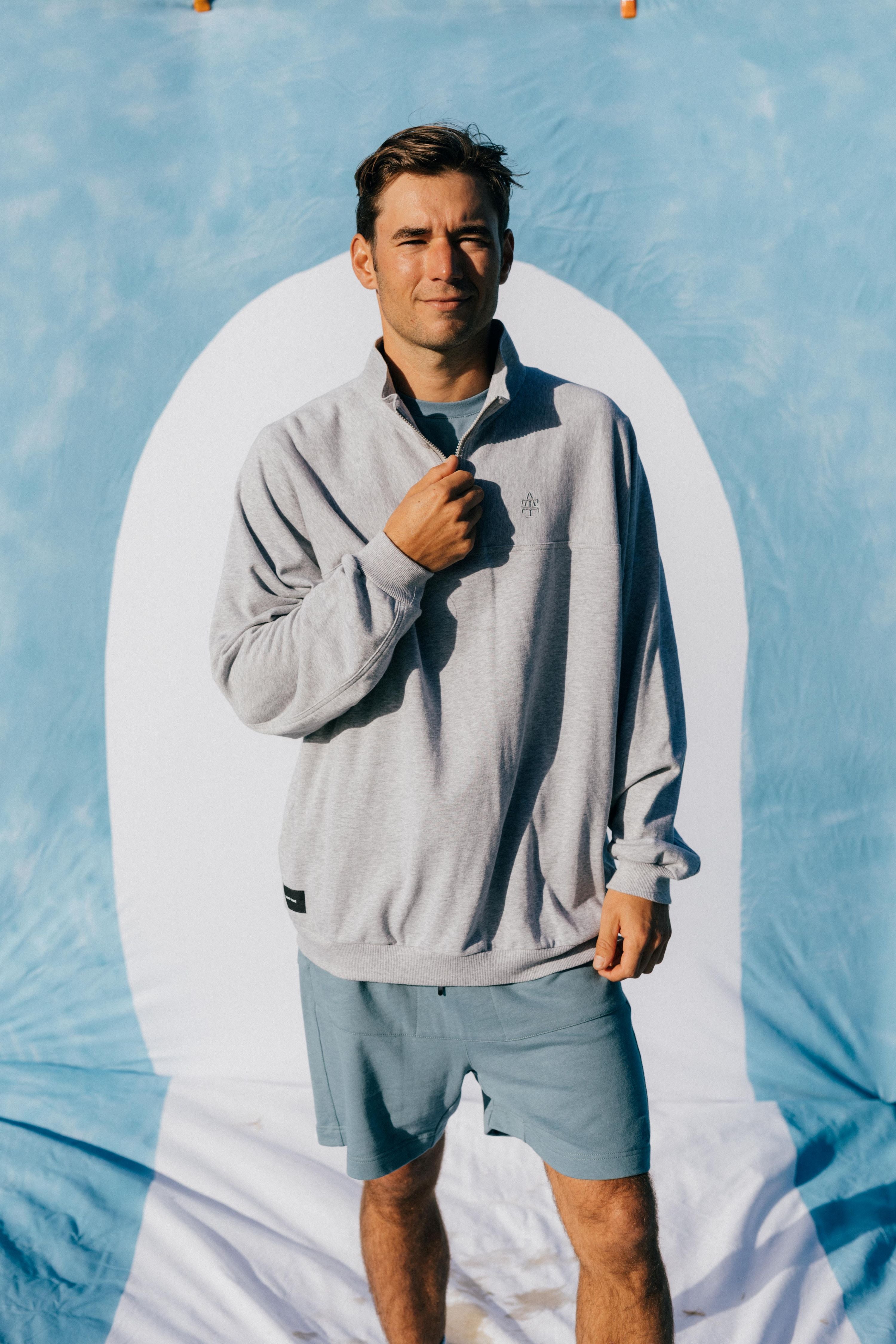 Quarter Zip Crew - Grey Marle