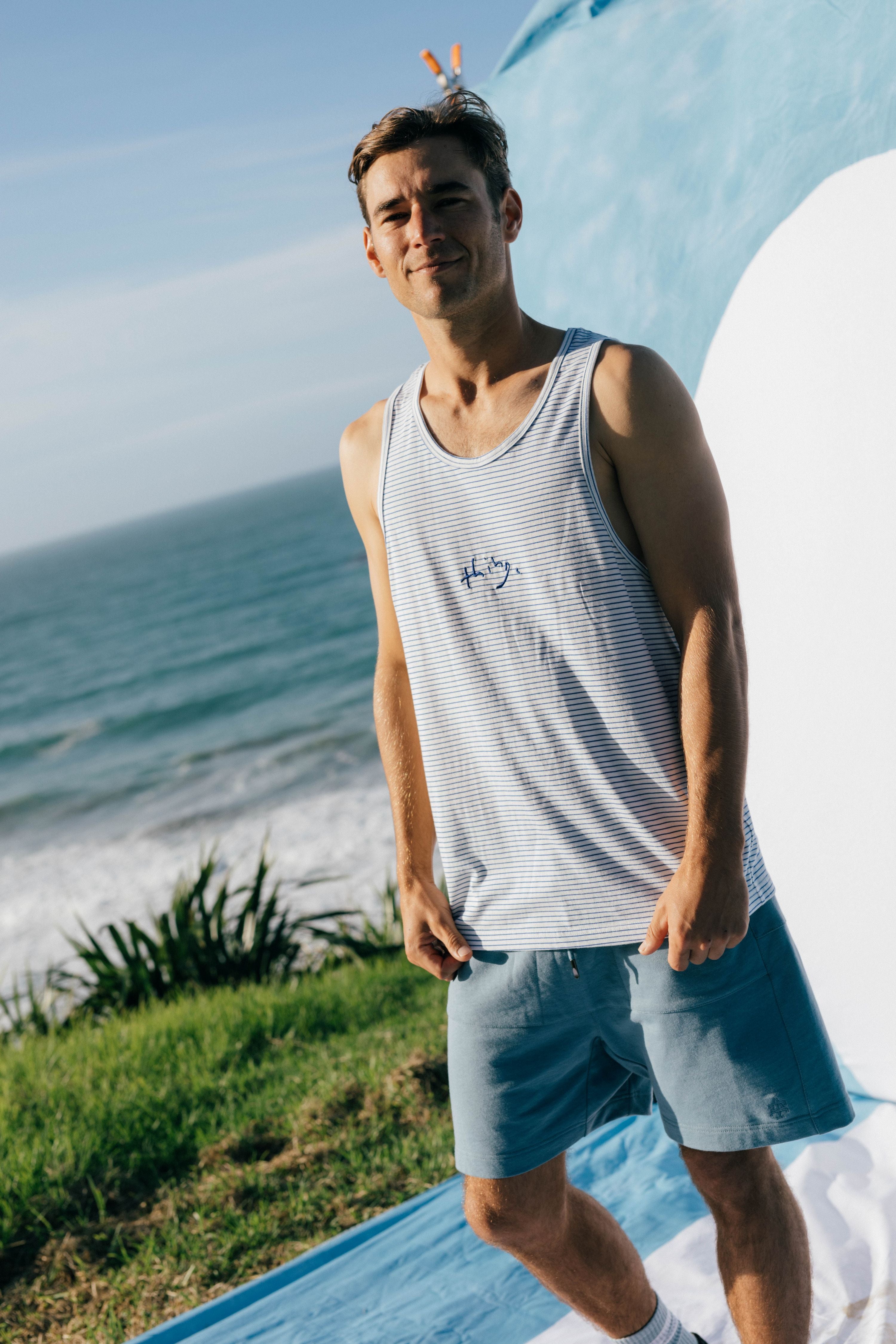Dad Singlet - Blue & White Stripe