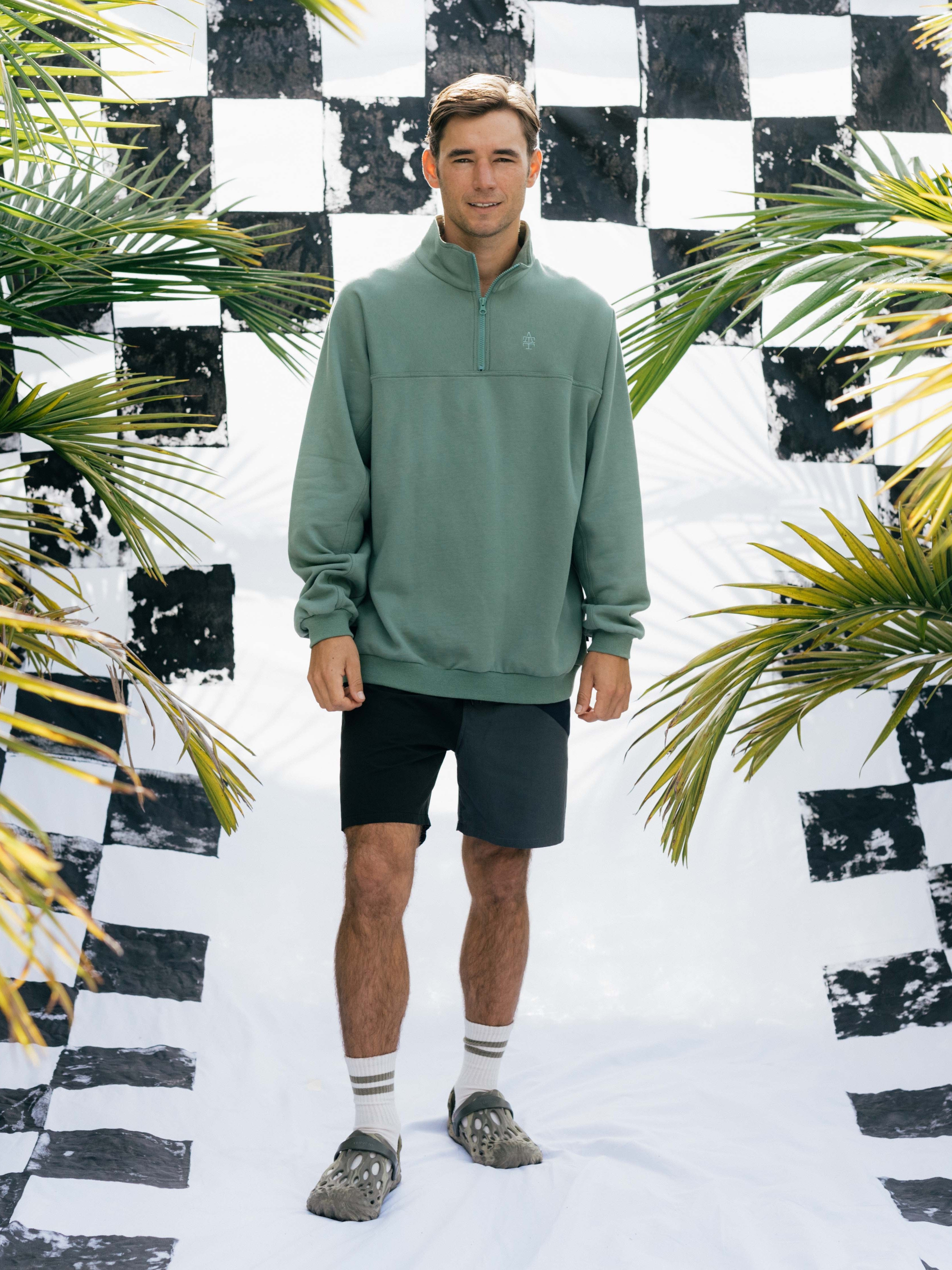 Quarter Zip Crew - Dark Ivy