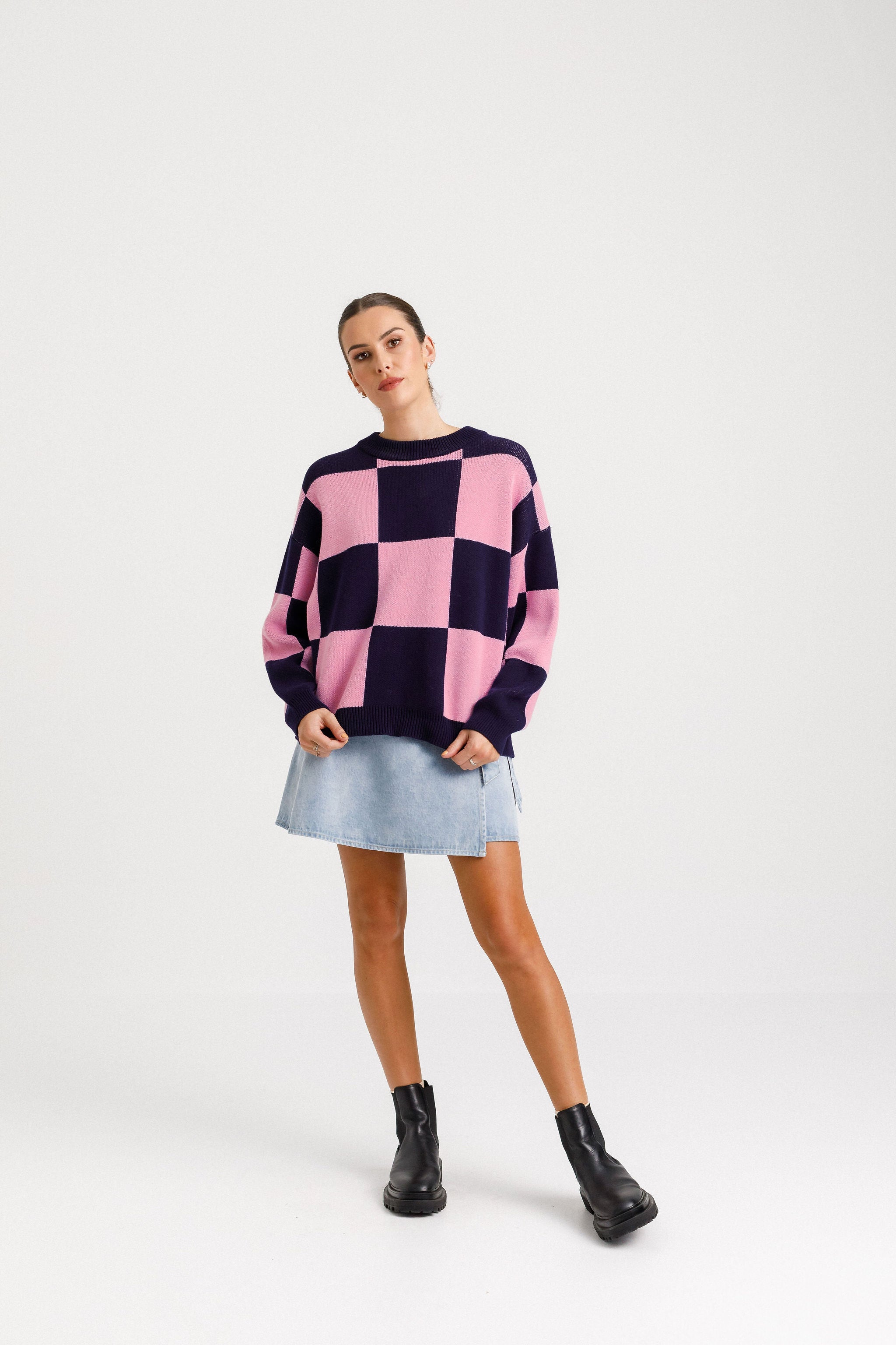 Coming Soon - Cleo Check It Jumper - Ballet Navy