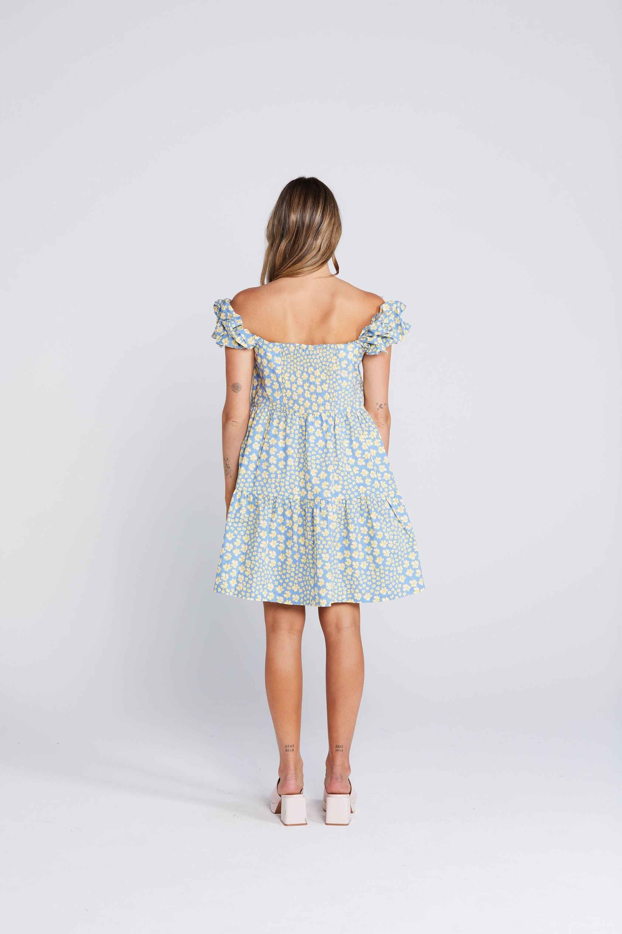 Zig Ruffle Dress - Sky Garden