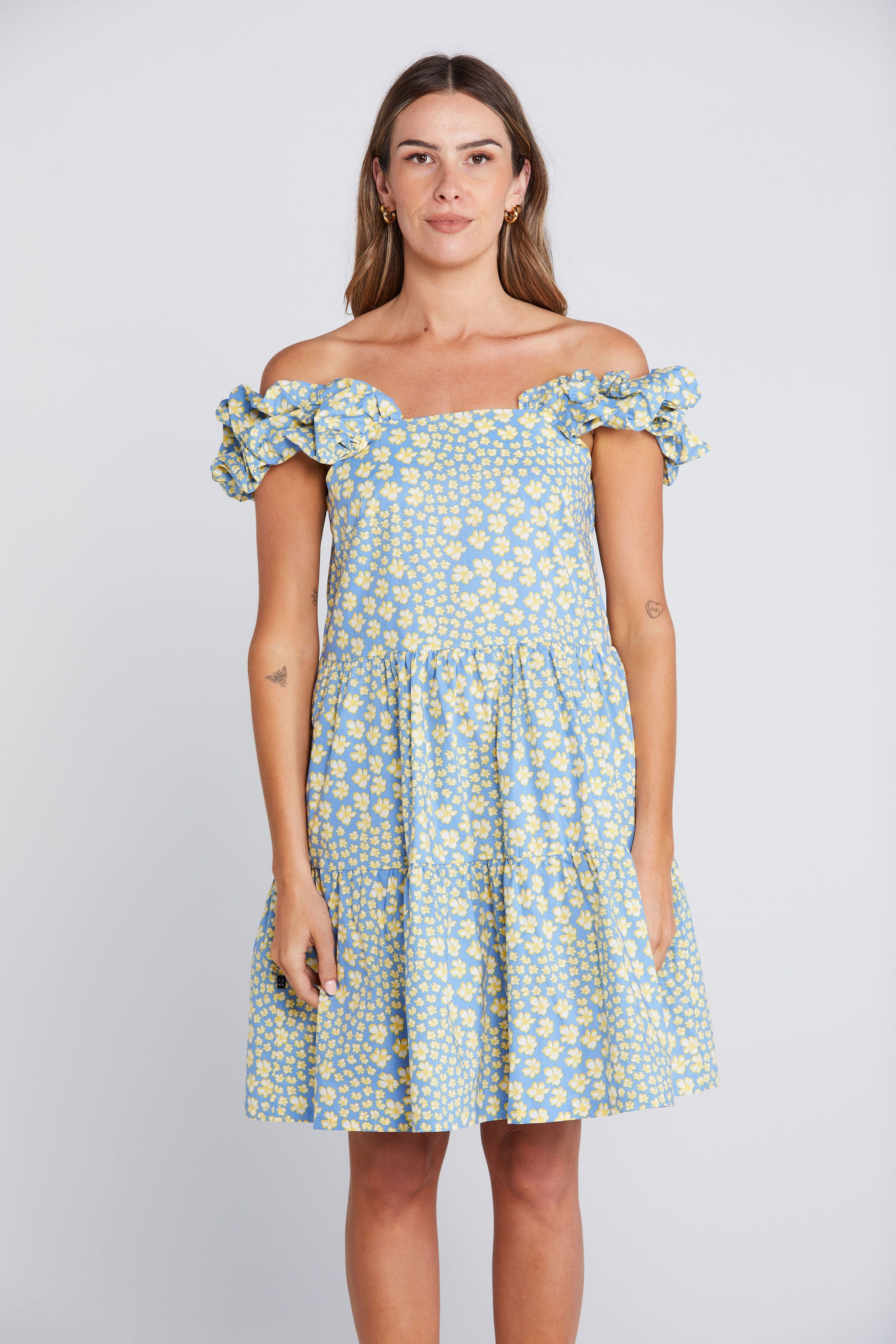 Zig Ruffle Dress - Sky Garden